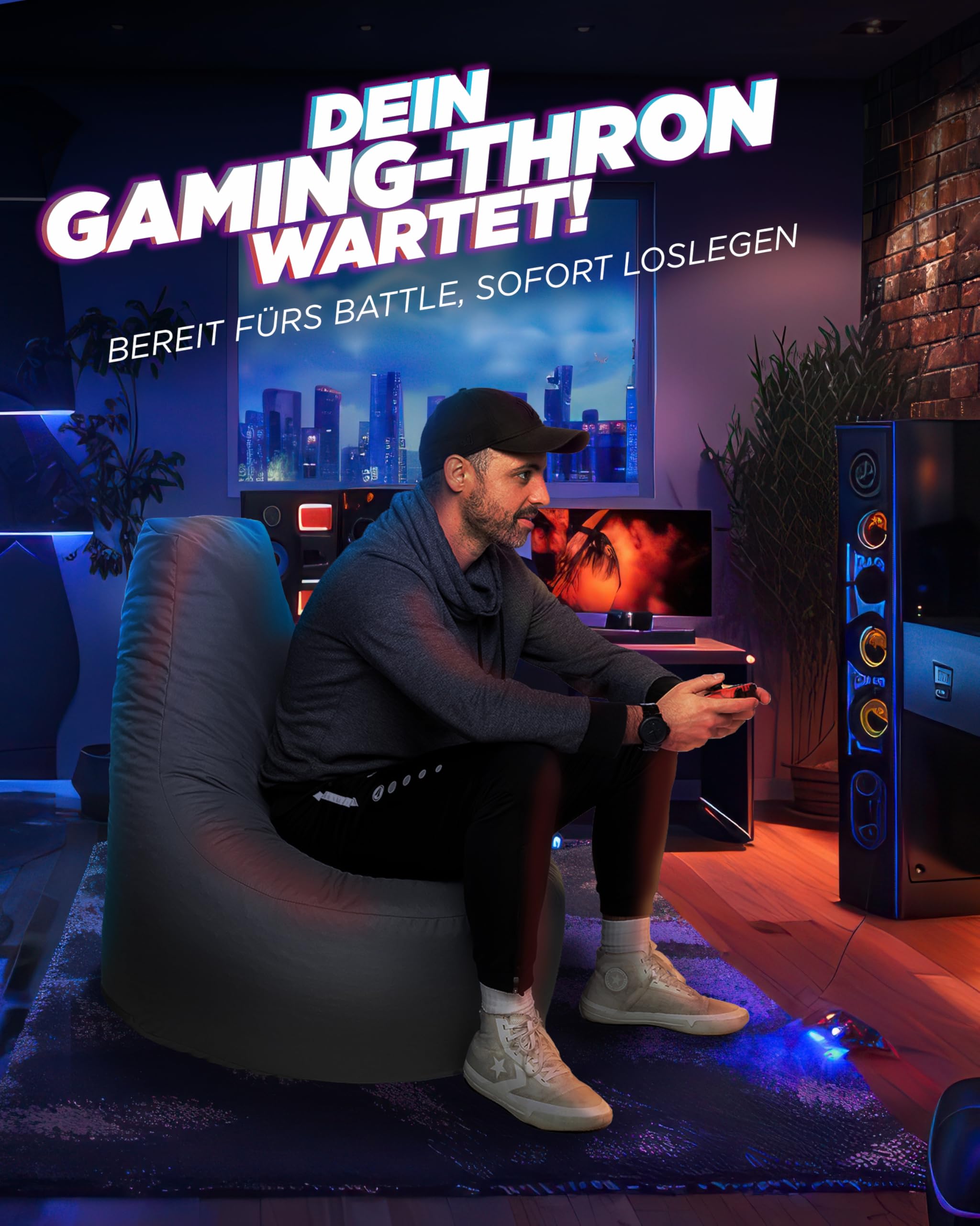 Patch home zitzak, gamer-kussen, loungekussen, zitkussen, stoel, geschikt voor binnen en buiten, gevuld en klaar
