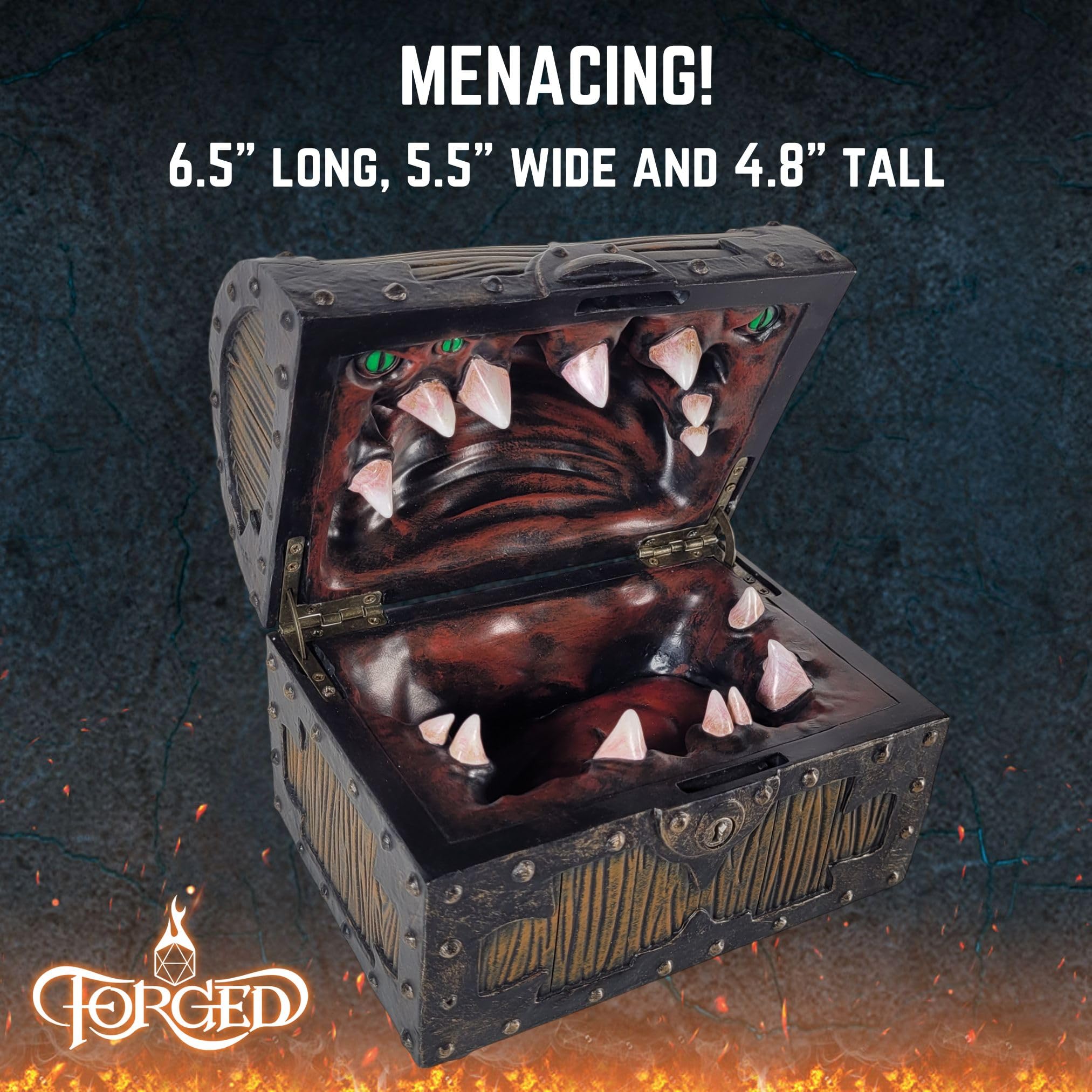 Forged Dice Co. Große Mimic Truhe Aufbewahrungsbox mit Schloss, kompatibel mit Dungeons and Dragons, DND-Zubehör und RPG-Miniaturen, für bis zu 5 DND-Würfel-Sets