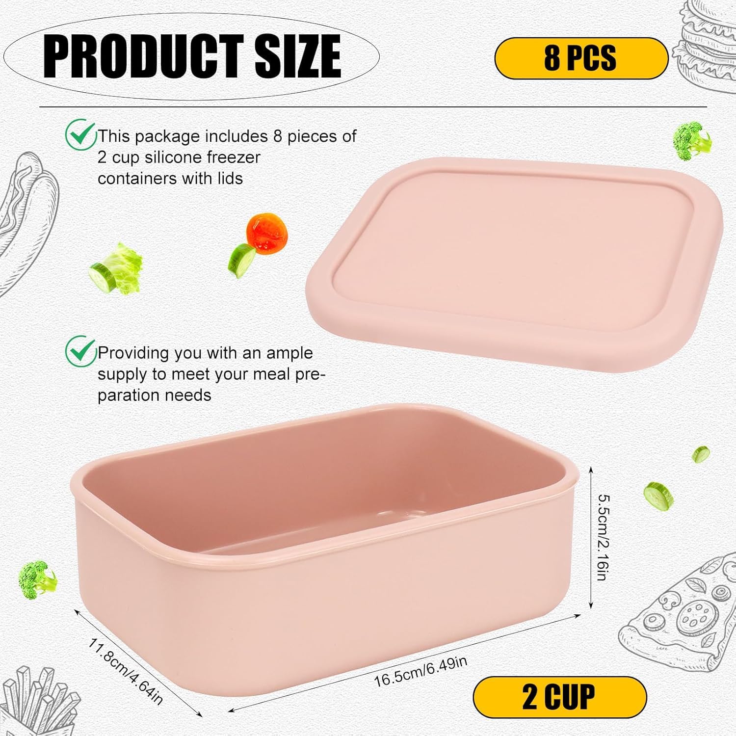 Confezione da 8 vassoi per congelatore in silicone con coperchio, riutilizzabili, per zuppe, congelatori, zuppe, salse, stufati (rosa, 700 ml)