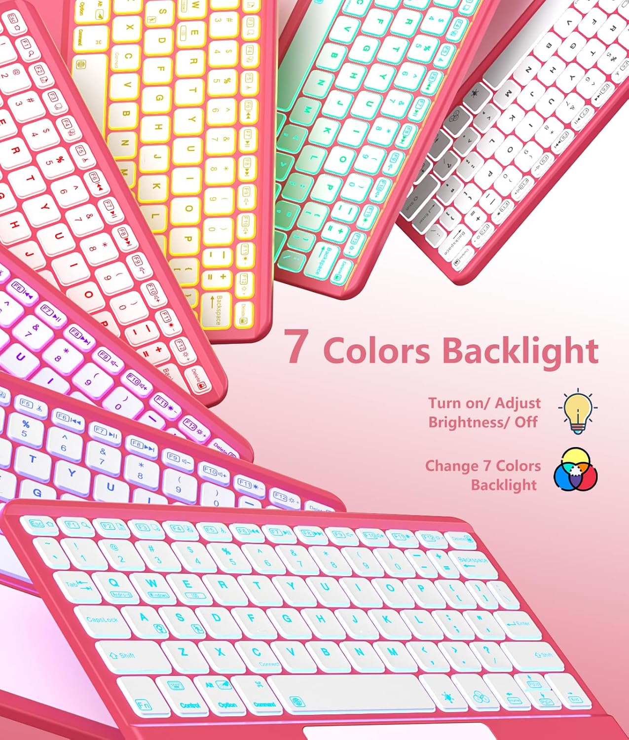 Harvopu for iPad 10th/11th Generation A16 Case with Keyboard, 360 Rotation Detachable Cover with Pencil Holder, Multi-Touch Trackpad, 7 Colors Backlit Keyboard for iPad (A16)/10th Gen (Pink)