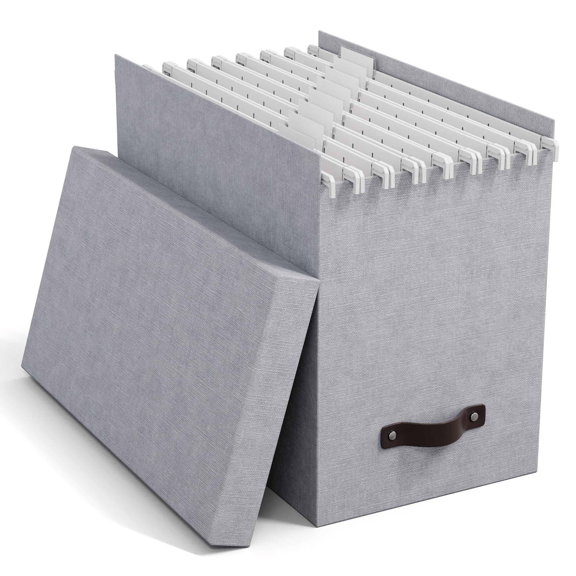 Bigso Box of Sweden File Organiser Storage - Stylish Organiser Box Including 8 Hanging Files - Container for Folders Made of Fibreboard and Paper - Grey