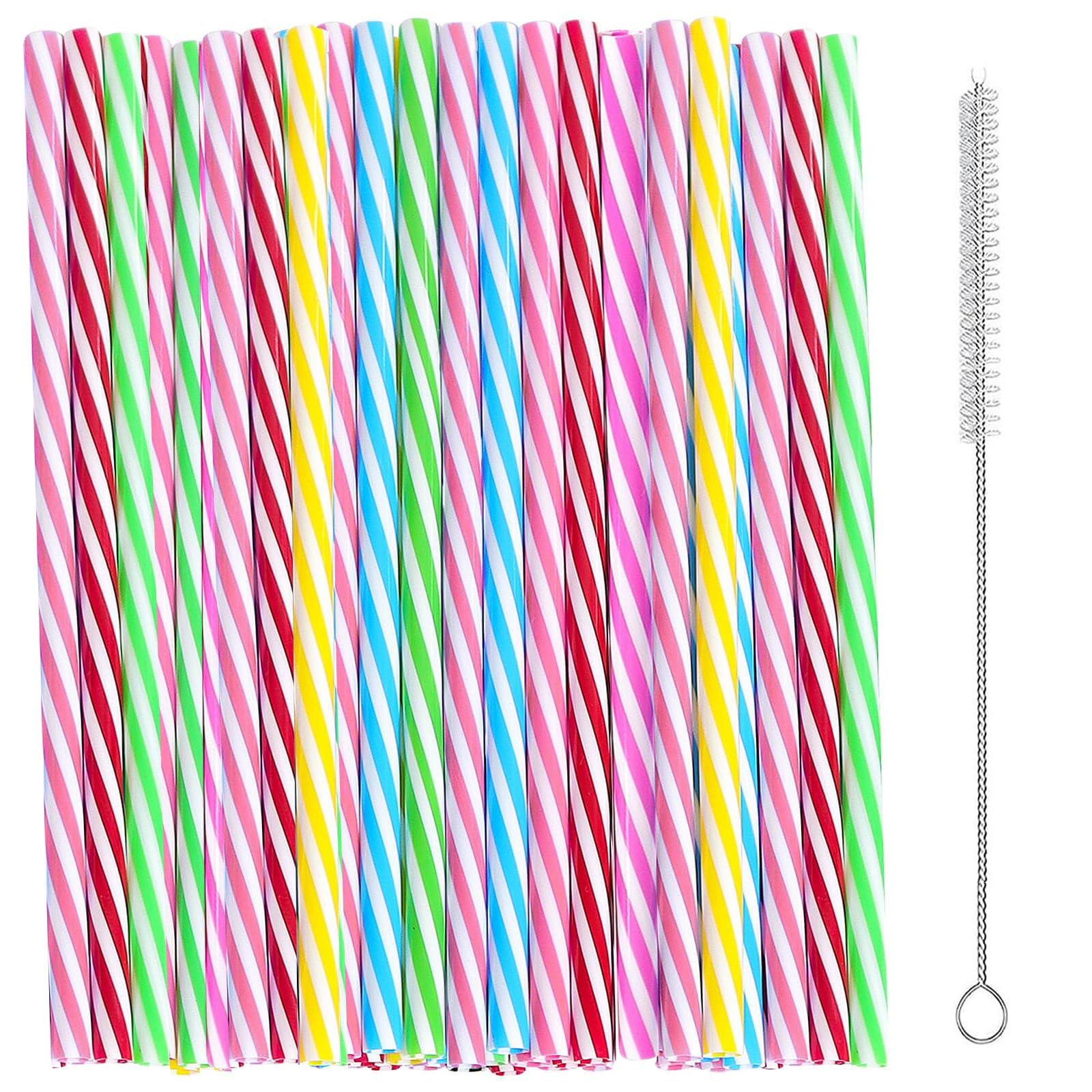 50 Pièces Pailles Réutilisables Avec 1 Brosses De Nettoyage,lavables Au Lave-vaisselle, En Plastique, Pailles Pour Smoothies, Jus, Cocktails