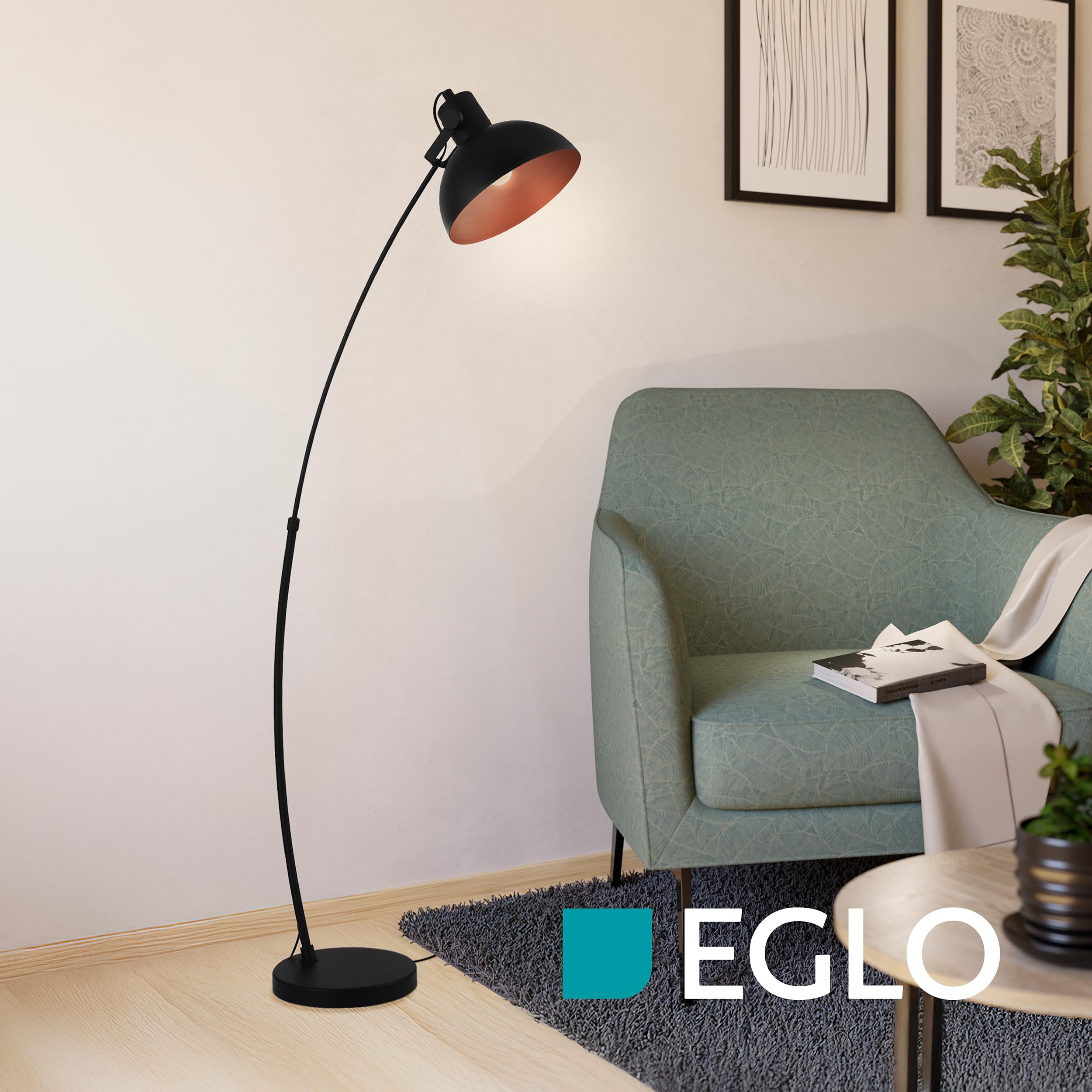 EGLO Stehlampe Jaafra, Lampe Wohnzimmer, Standleuchte gebogen