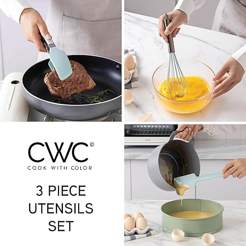 Miniatura 5 de COOK WITH COLOR - Juego de pinzas de cocina y barbacoa de acero inoxidable con punta de silicona, 3 piezas de utensilios, verde