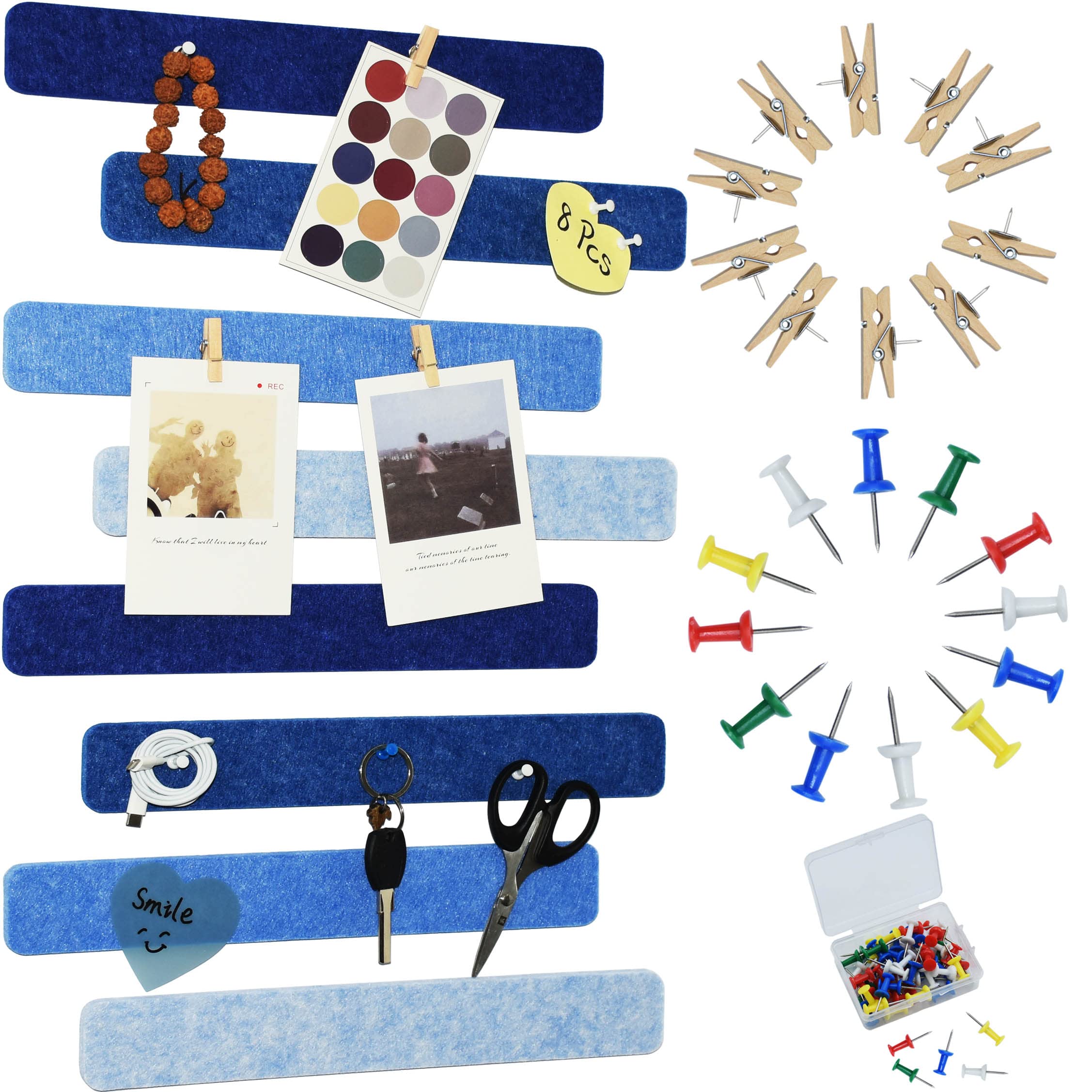 Felt Pin Board Bar Strips, Self-Adhesive Lightweight Bulletin Board Bar Strips No Damage For Wall,for Paste Notes, Photos, Schedules, Announcements (Black White Grey - View #14
