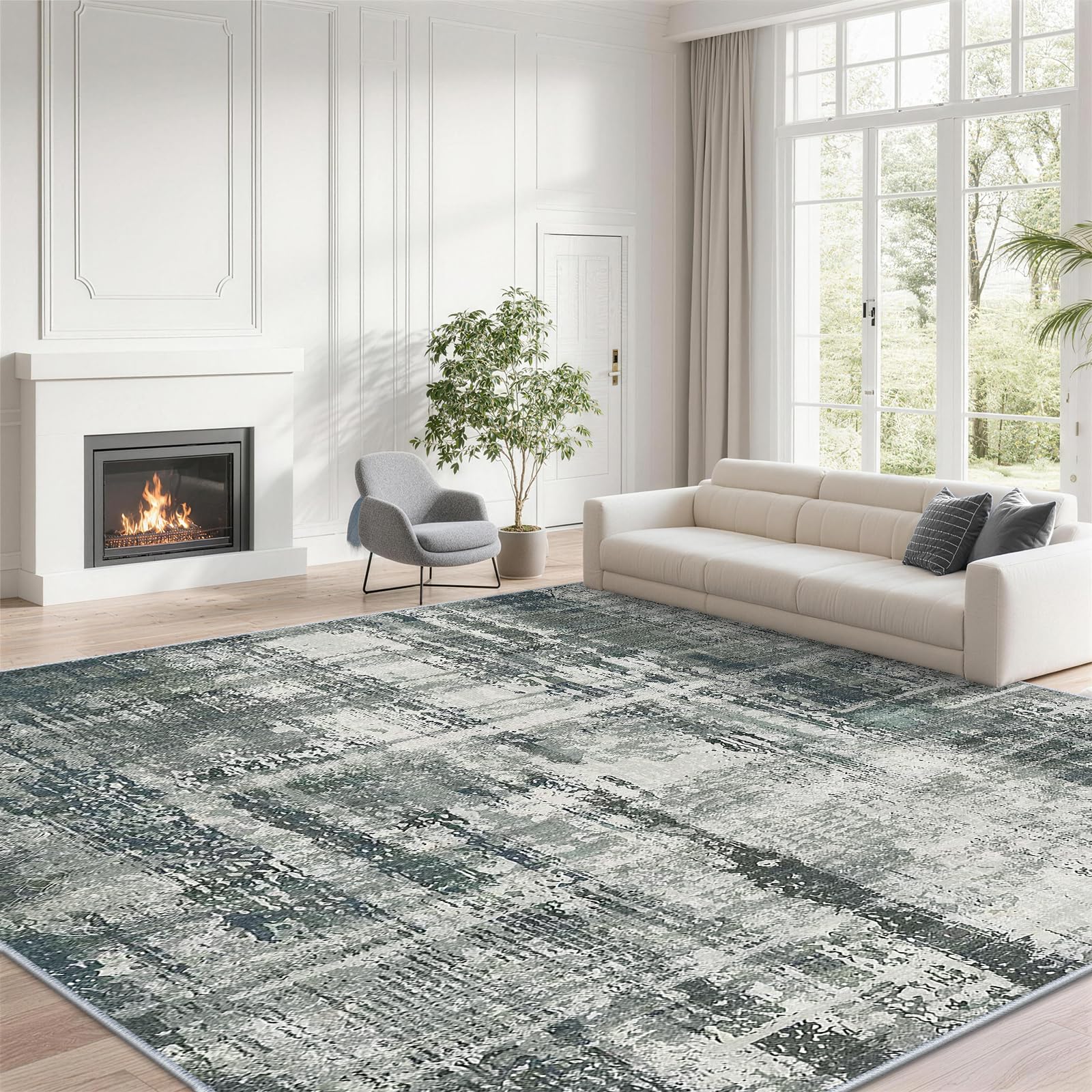 JOYARR Living Room Rug, Washable Non-Slip Low Pile 160x230cm, Black Grey
