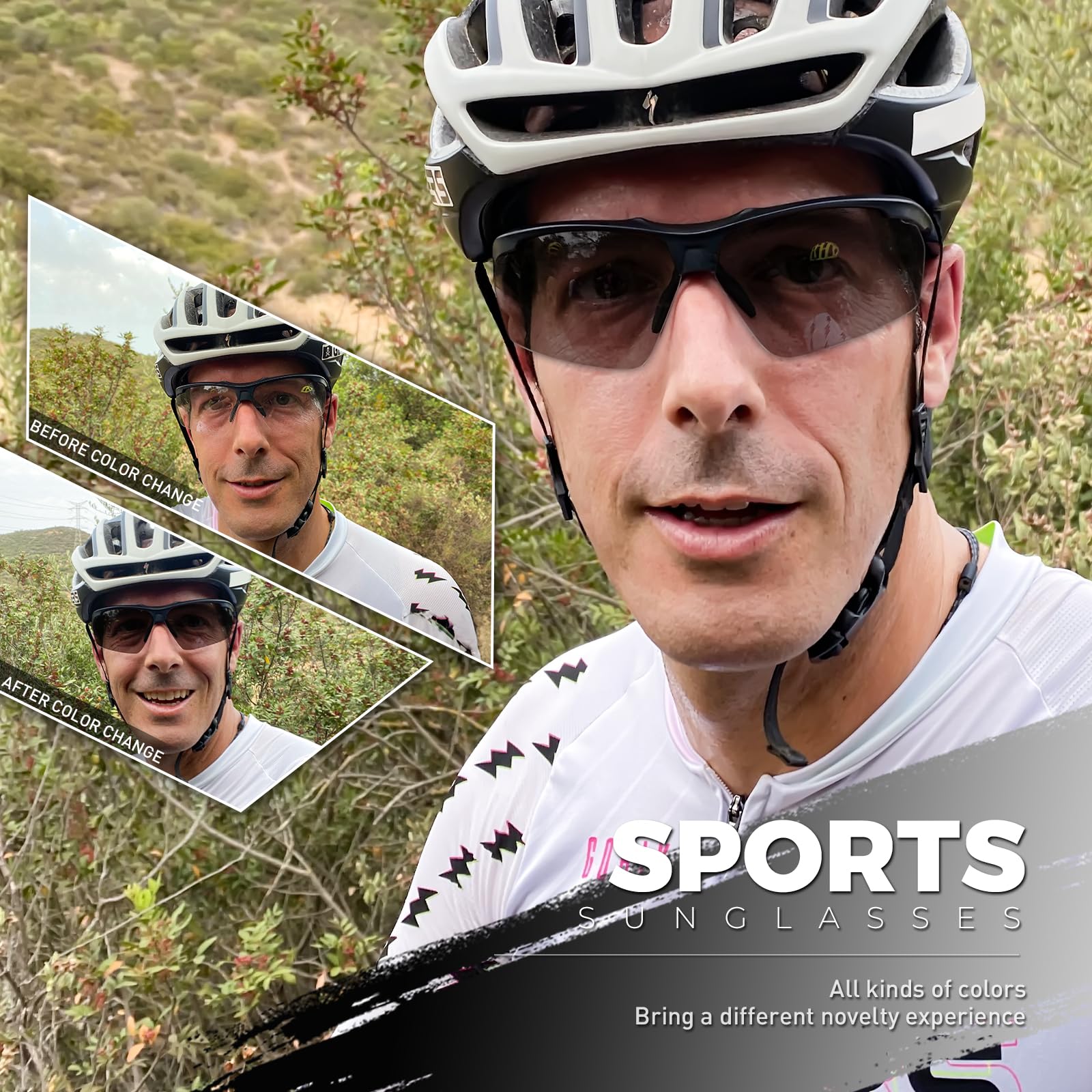 SCVCN Gafas de Ciclismo Fotocromáticas Hombre Mujer S86 | Montura TR90, almohadilla nasal ajustable para ciclismo y running.