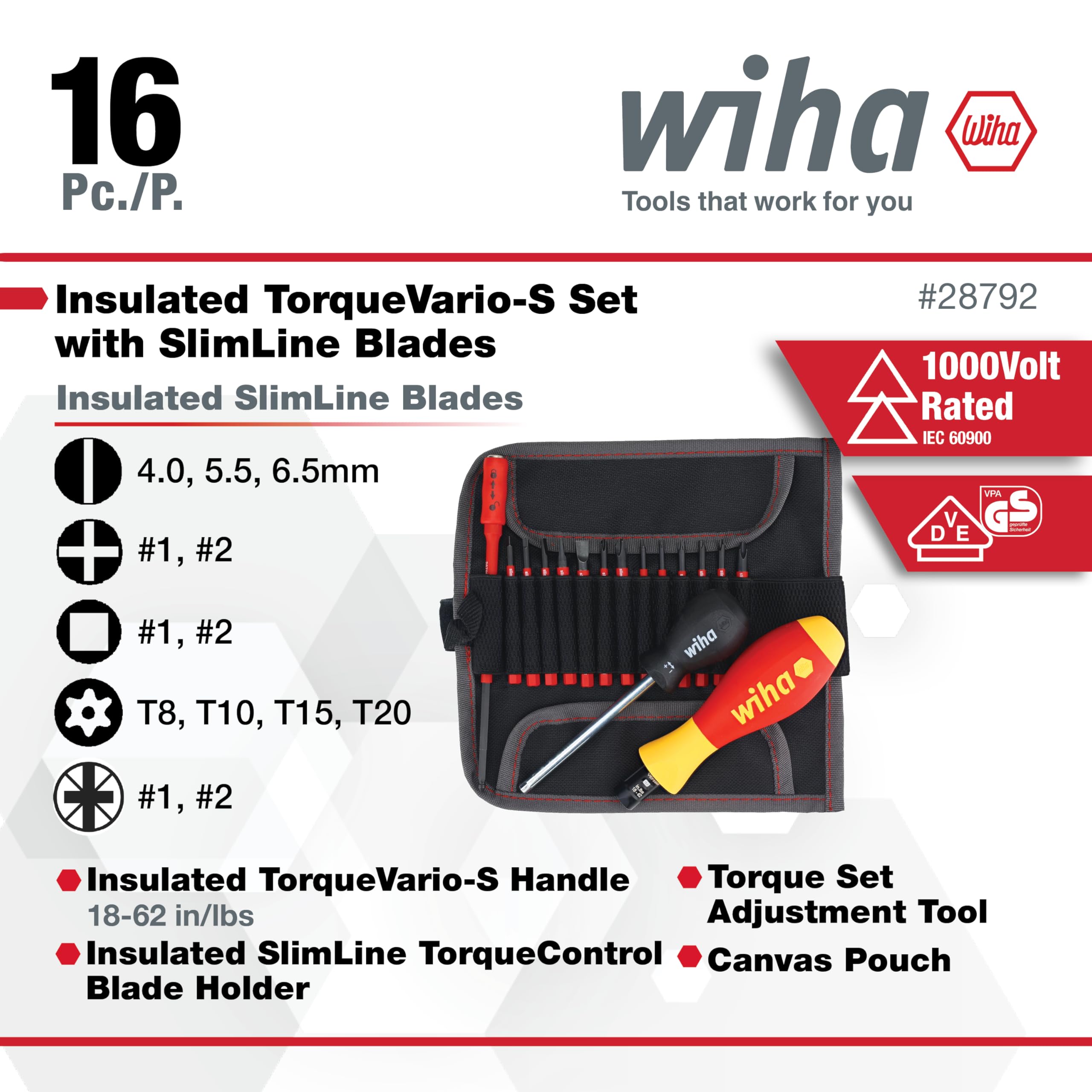 Wiha Control del par aislado fijó 16 Pc - 28792