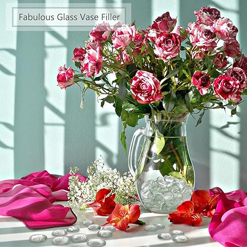 Miniatura 3 de Canicas de vidrio plano de 2 libras, cuentas de relleno de jarrón de vidrio de alto brillo, guijarros de vidrio translúcido para jarrones,