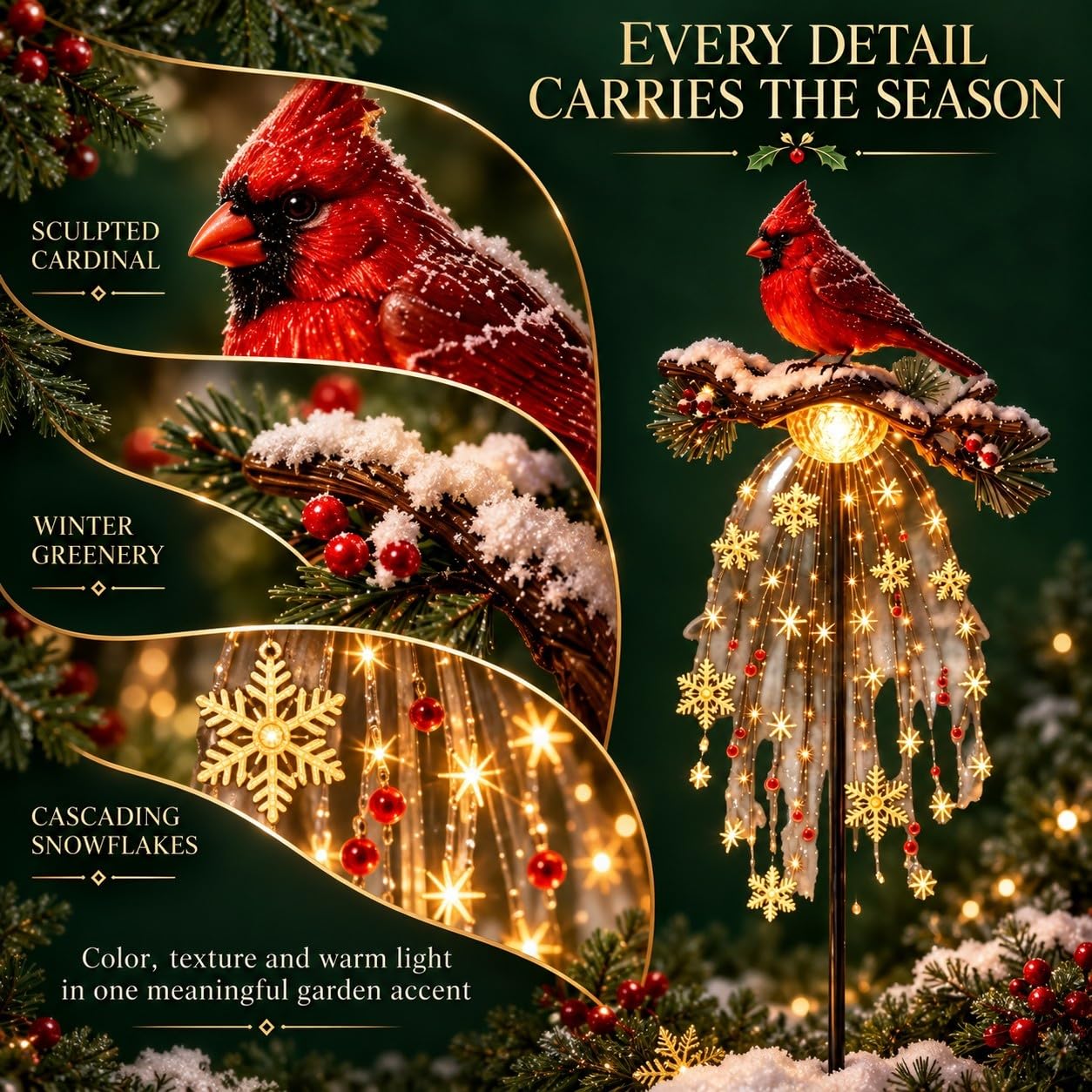 Cardinal Memory Fountain Solar Light, Memorial Garden Stake