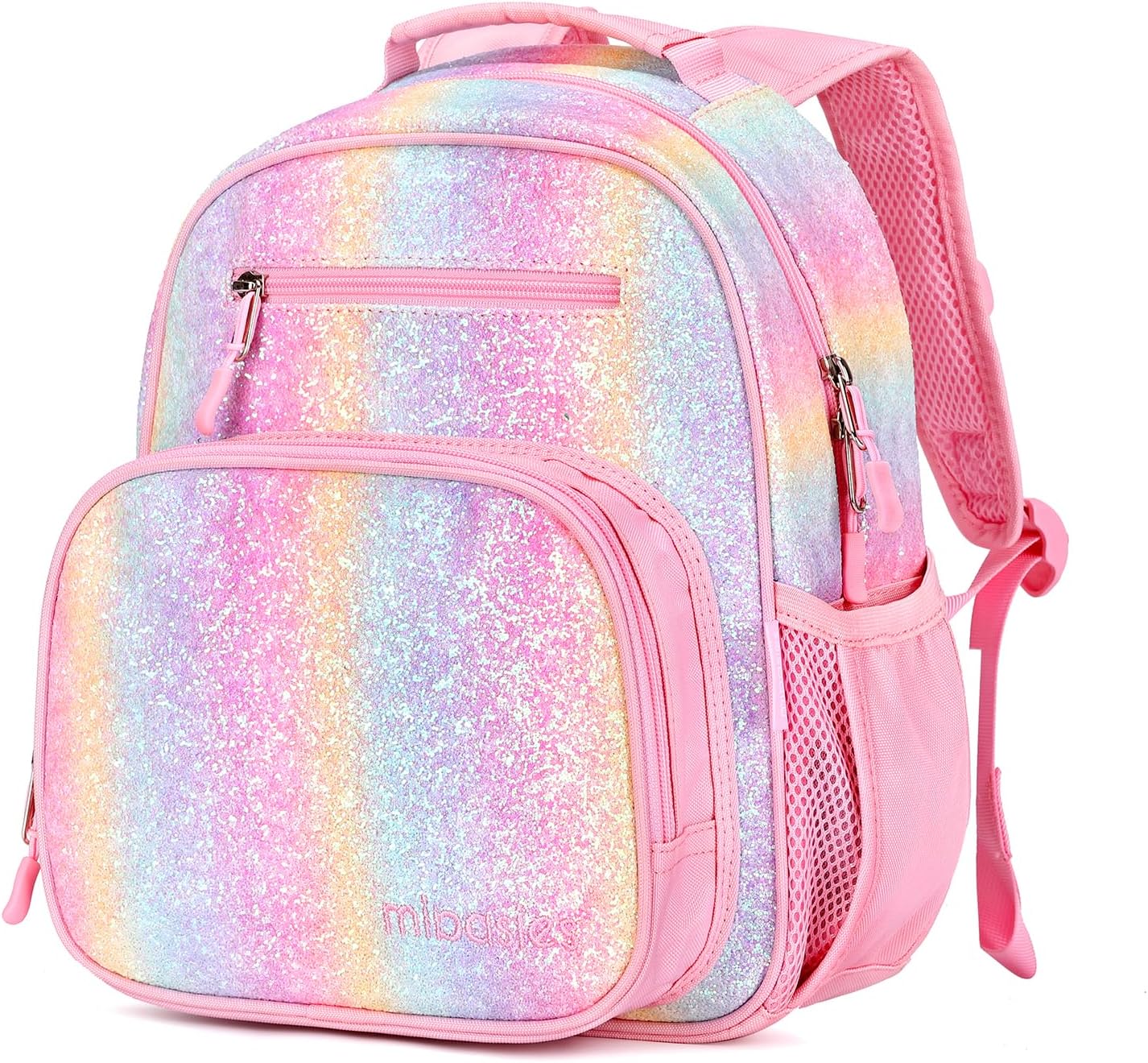 mibasies Toddler Backpack for Girls 2-4: Glitter Kids Backpacks for Girls - Preschool Kindergarten Backpack - Rainbow Pink