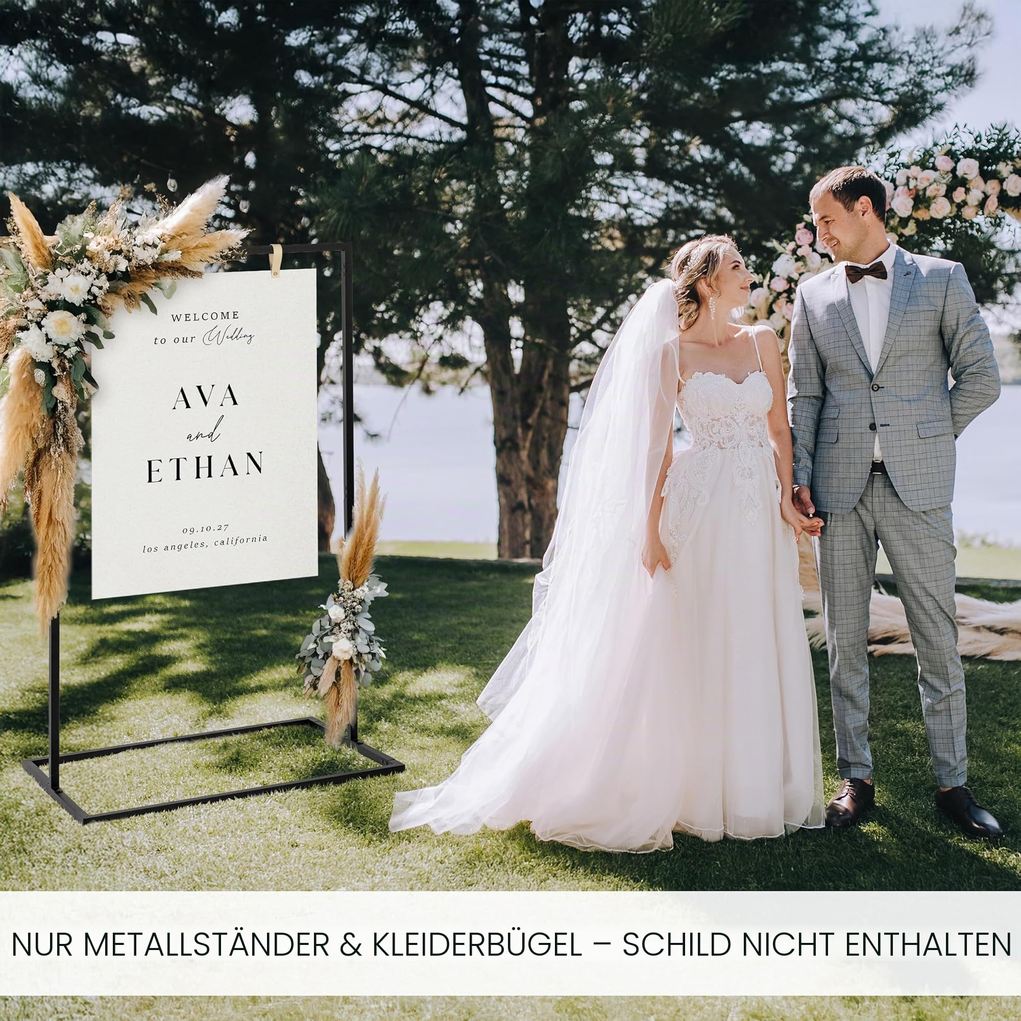 Eleganter Hochzeits-Willkommensschilder-Ständer – stabiler "Welcome to Our Wedding Sign Holder for Seating Charts & Event Decor" – Eine schöne schwarze Metall-Staffelei, um Gäste willkommen zu heißen