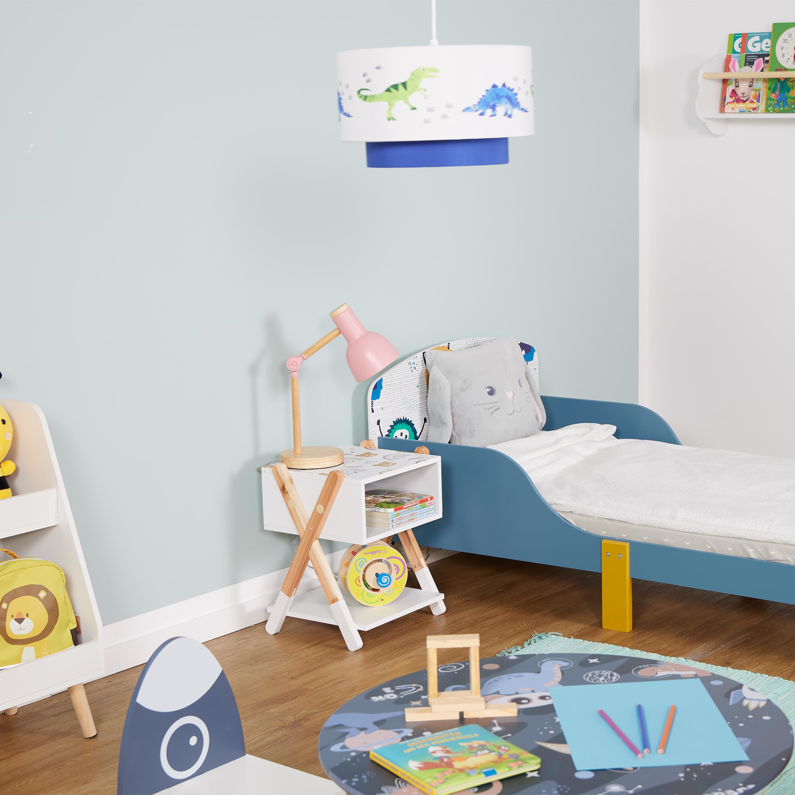 Relaxdays Table de Chevet, pour Votre Bout de Chou, Bois de pin et MDF, H x L x P : 42 x 34 x 30 cm, Blanc et Nature