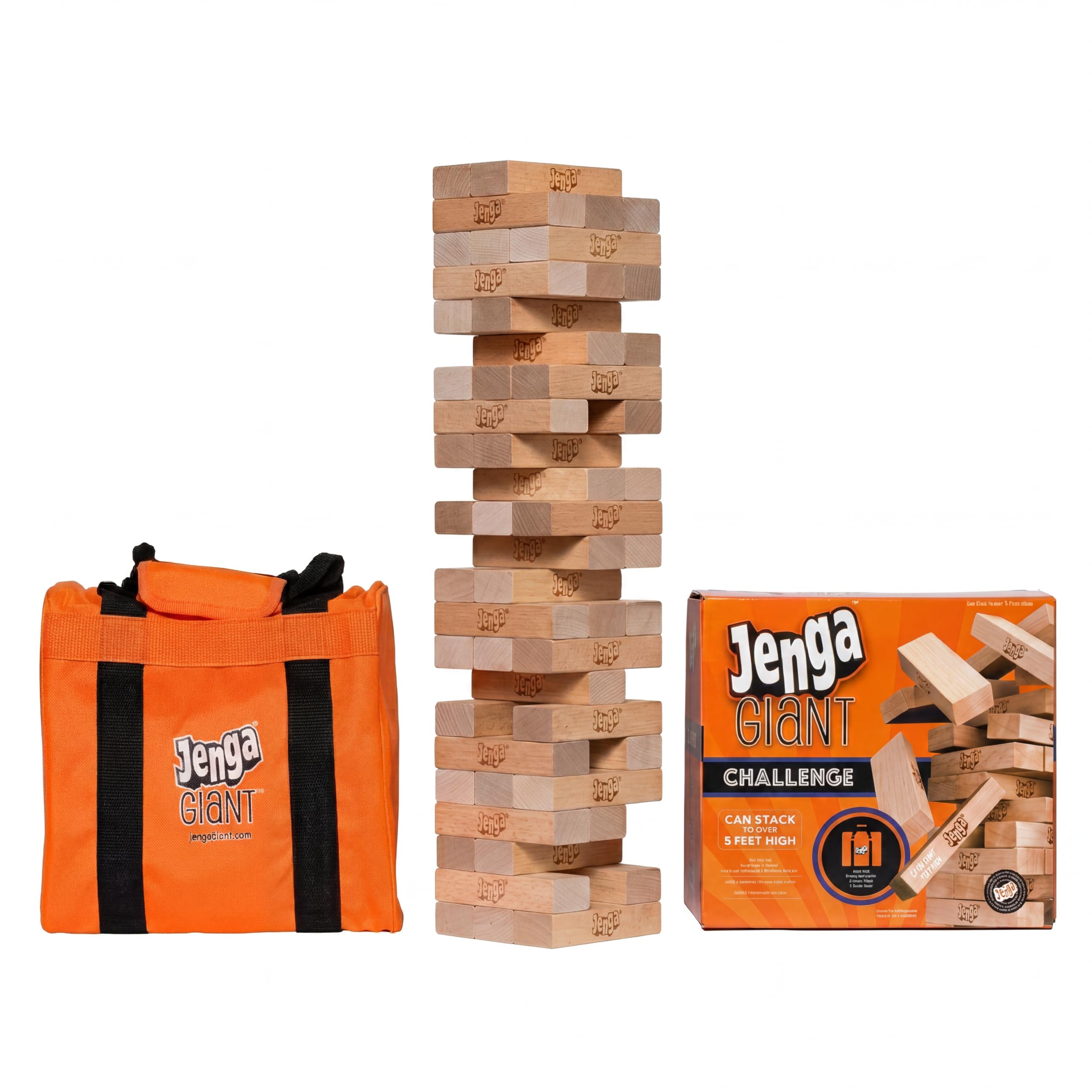 Jenga Giant Challenge, Stacking Game with Tournament Chart &amp; Travel Bag, Party Game for Kids &amp; Adults, Stacks to 3 Feet