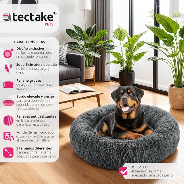 Foto 2 de 8 de tectake® Cama para Perros Pequeños, Medianos o Grandes, Cama Perro con Acolchado Extragrueso y Borde Elevado