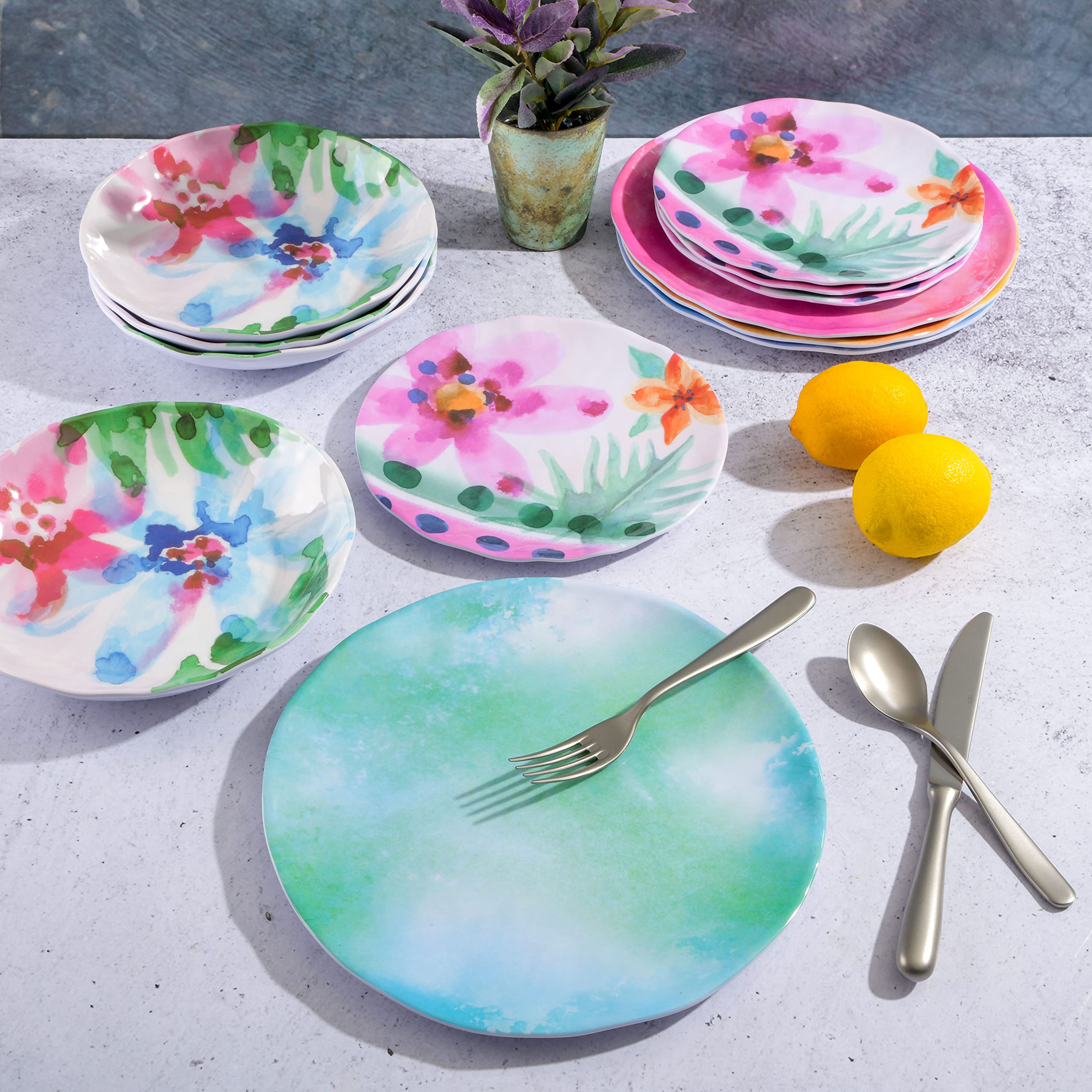 Spice By Tia Mowry – Set Stoviglie In Melamina Cinnamon Twist – Servizio Per 4 (12 Pezzi) – Piatti E Ciotole Colorati, Antischeggia – Per Interni/esterni - 5