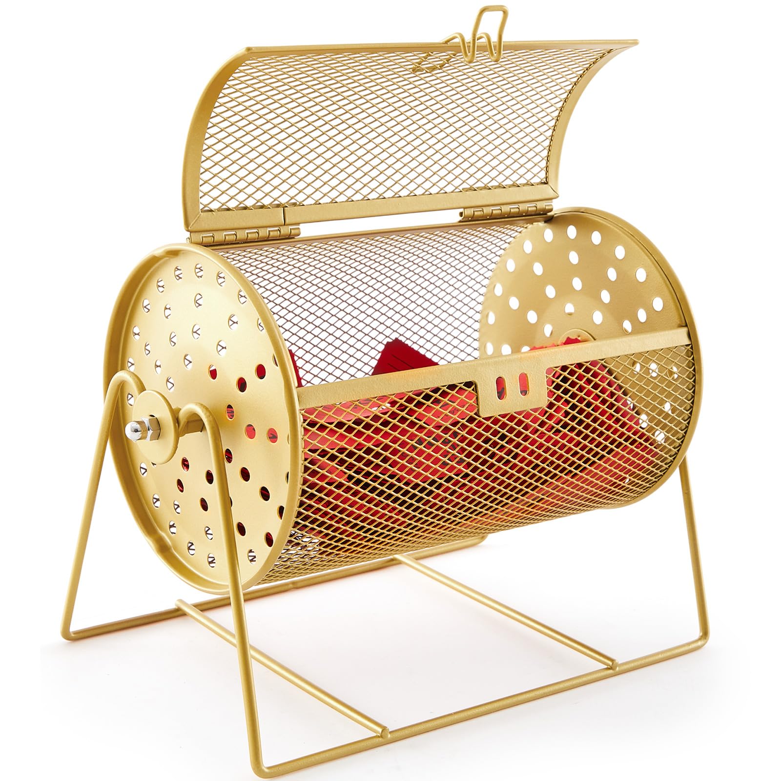 Teenyyou 7.09" X 4.72" Small Raffle Drum Upgraded Ticket Spinner Holds 600 Tickets Raffle Wheel Spinner with Stand Drum Cage for Games Events(Gold) — image 1