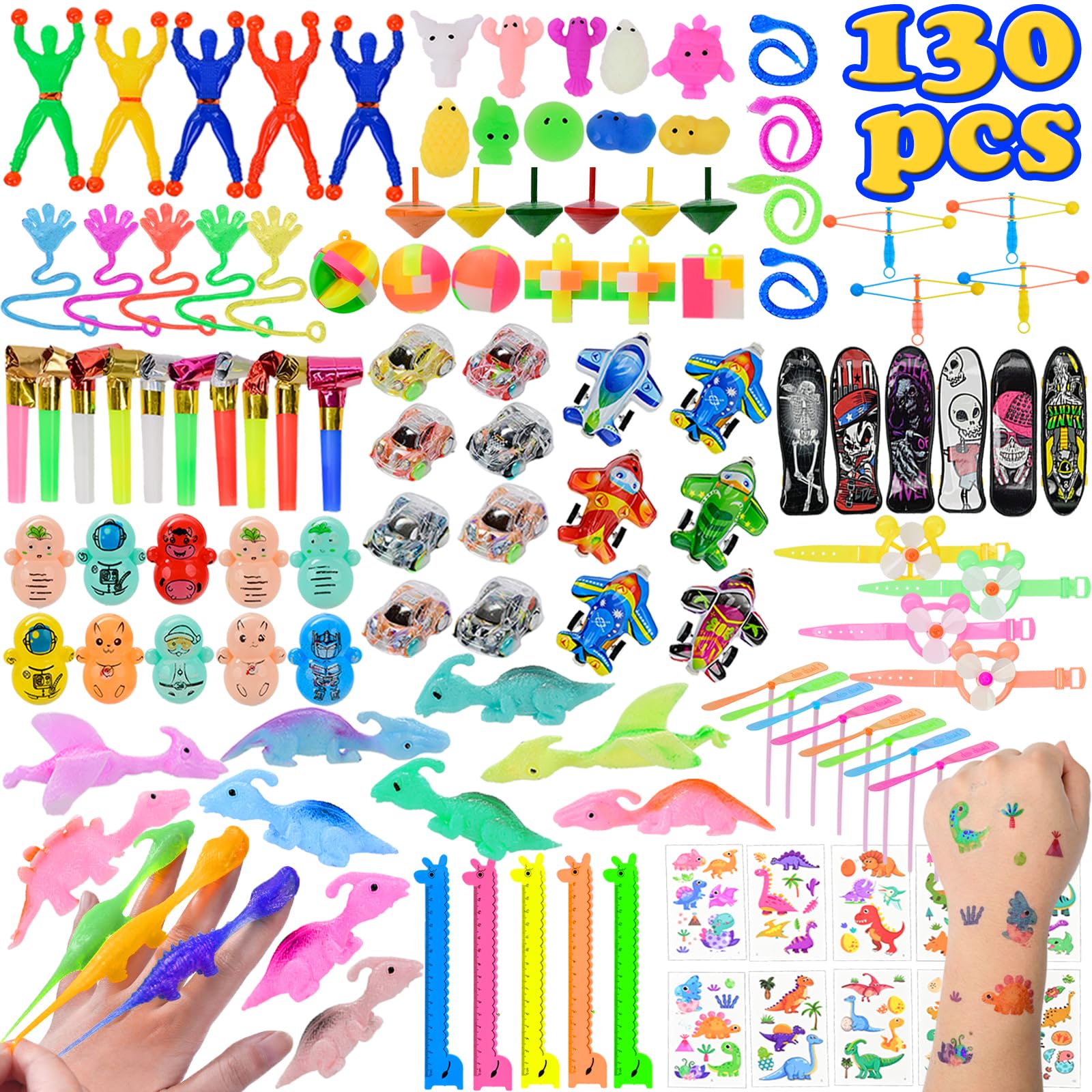 130PCS Party Bag Fillers for Kids, Unisex Prize Box Toys Assortment Toys Classroom Prizes Rewards, Bulk Party Favours Lucky Dip Prizes for Kids Goodie Loot Bag Fillers for Boys Girls (Random Color)