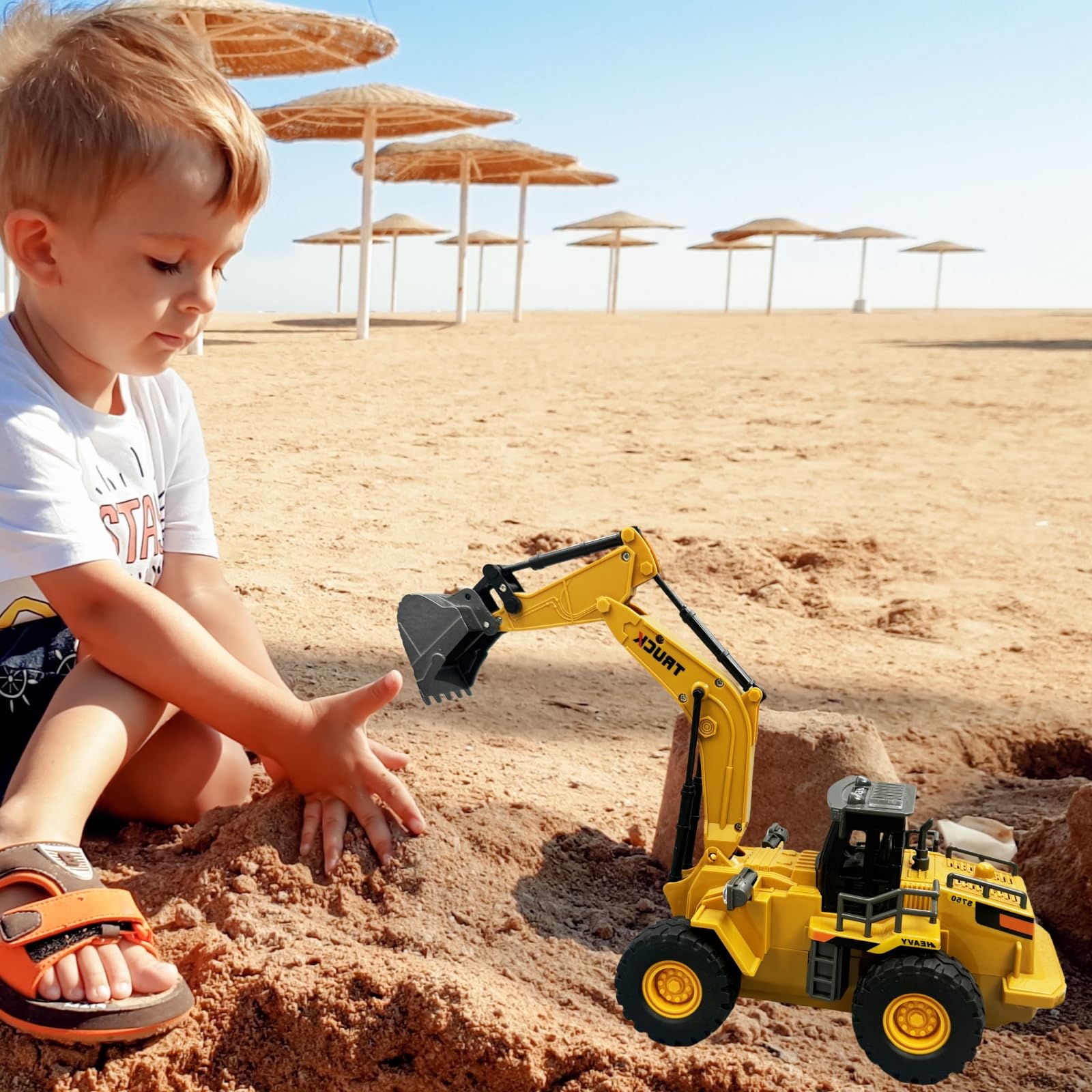 9 Canal 1:16 cuatro ruedas excavadora teledirigida juguete,con luces y sonido, pala de metal, 2.4G mando a distancia inalámbrico,Tractor Digger Juguetes para niños,para regalos para niños