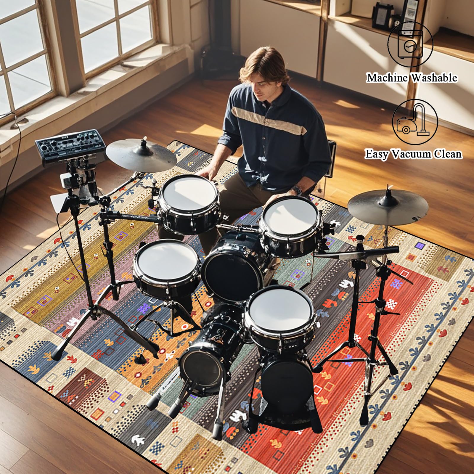 Tapis de Batterie Acoustique insonorisé, Tapis pour Tambour, Tapis pour Tambour antidérapant, Tapis pour Batterie electronique, 120 x 100 cm Tapis d'Instrument de Musique, Tapis Professionnel de Jazz