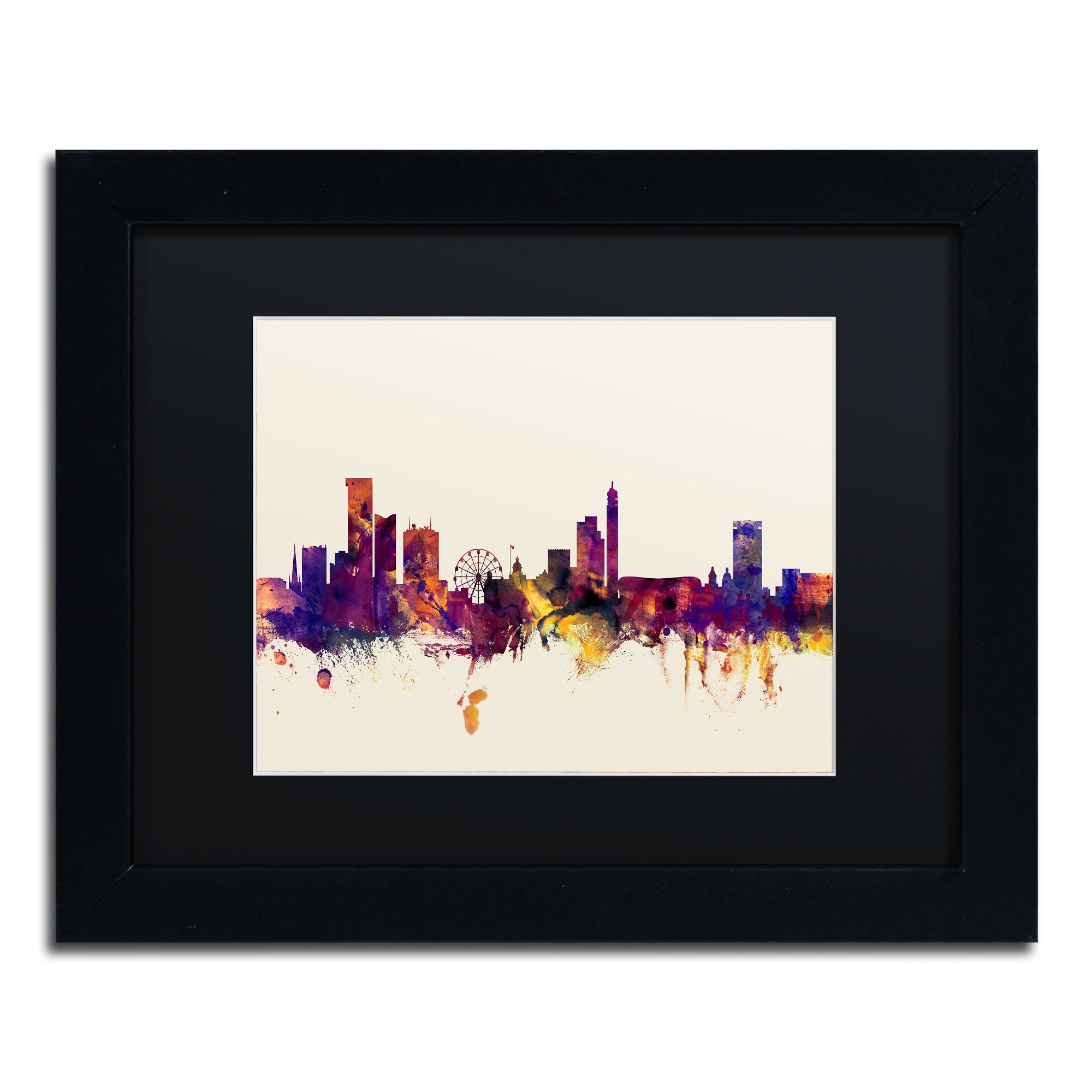 Birmingham England Skyline by Michael Tompsett, Black Matte, Black Frame 11x14-Inch