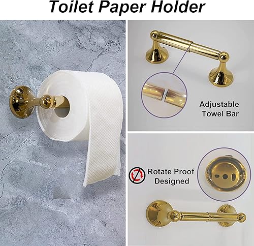 Miniatura 3 de Mukadiy Juego de accesorios de baño de oro rosa, 6 piezas, acero inoxidable SUS304, cromado, accesorios de baño, incluye toallero, gancho para bata,