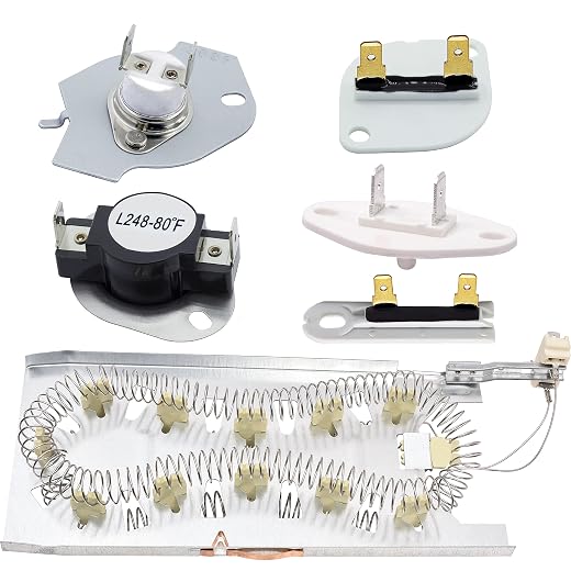 BlueStars Upgraded 3387747 Dryer Heating Element 3390719 3392519 279769 Thermal Fuse & Thermal Cut Off Kit, 8577274 Thermistor Kit - Exact Fit for Whirlpool & Kenmore Dryers