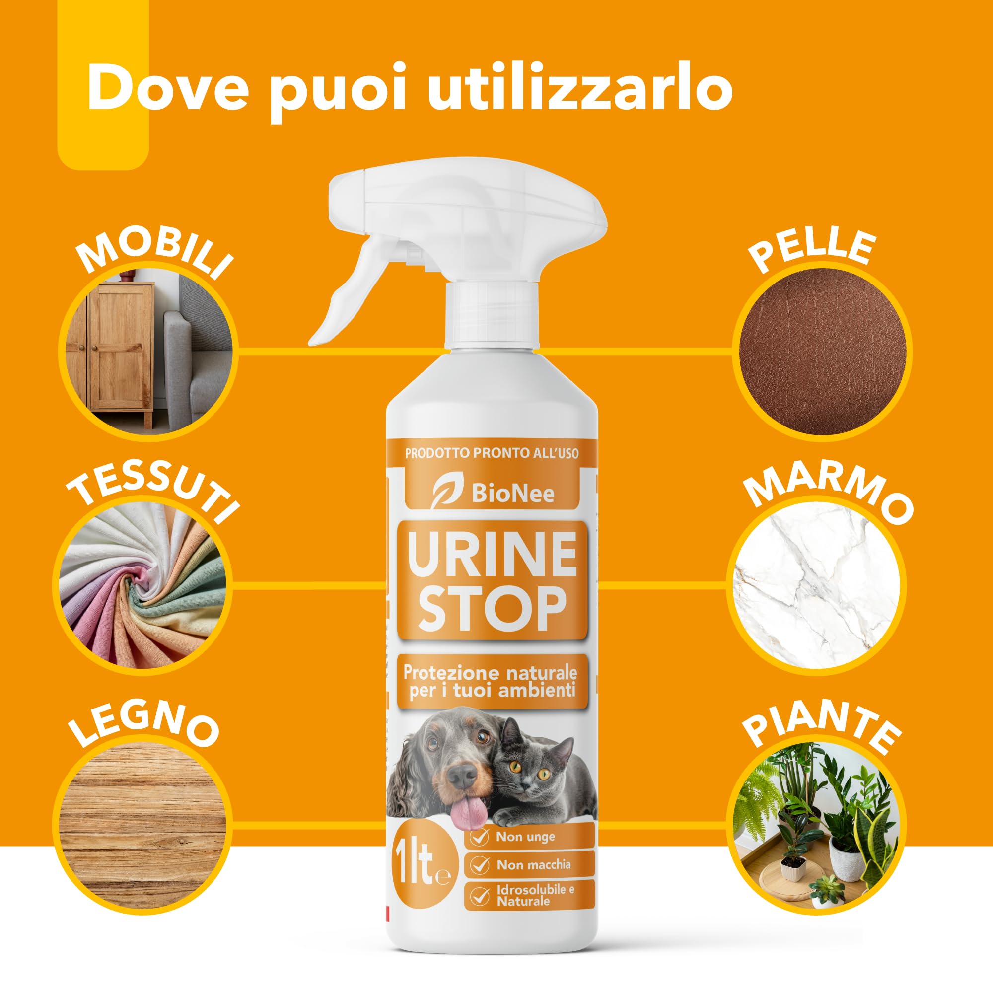 Bionee Urine Stop Spray Naturel pour Chiens et Chats 1L - Double action : Dishabituant aux Agrumes + Élimine les odeurs - Prêt à l'emploi, pas de taches, sûr pour les environnements intérieurs et