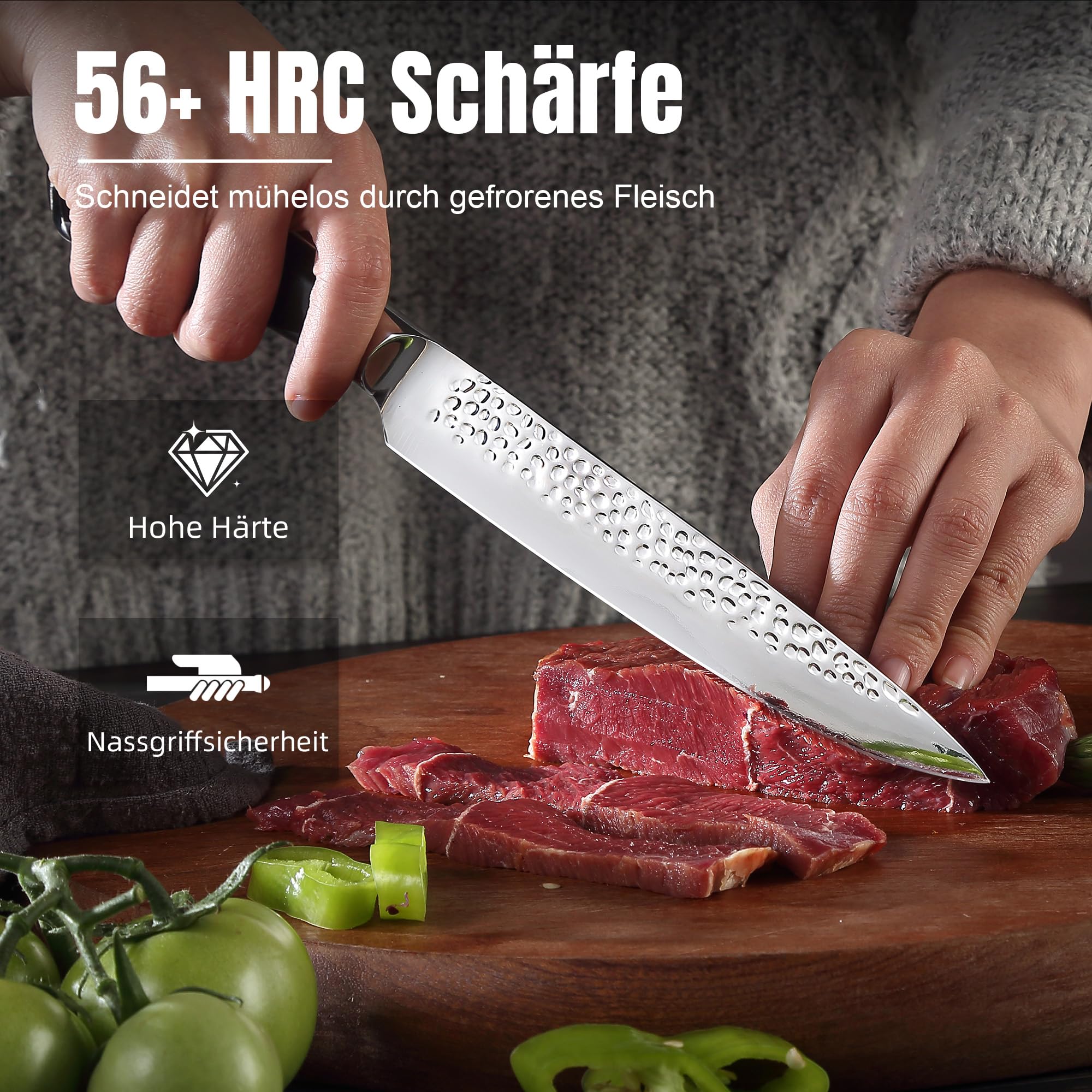 PAUDIN Bloque de cuchillos cuchillo, Juego de cuchillos de 7 piezas inoxidable al carbono juego de cuchillos de cocina profesionales, tijeras y bloque de madera, mangos ergonómicos