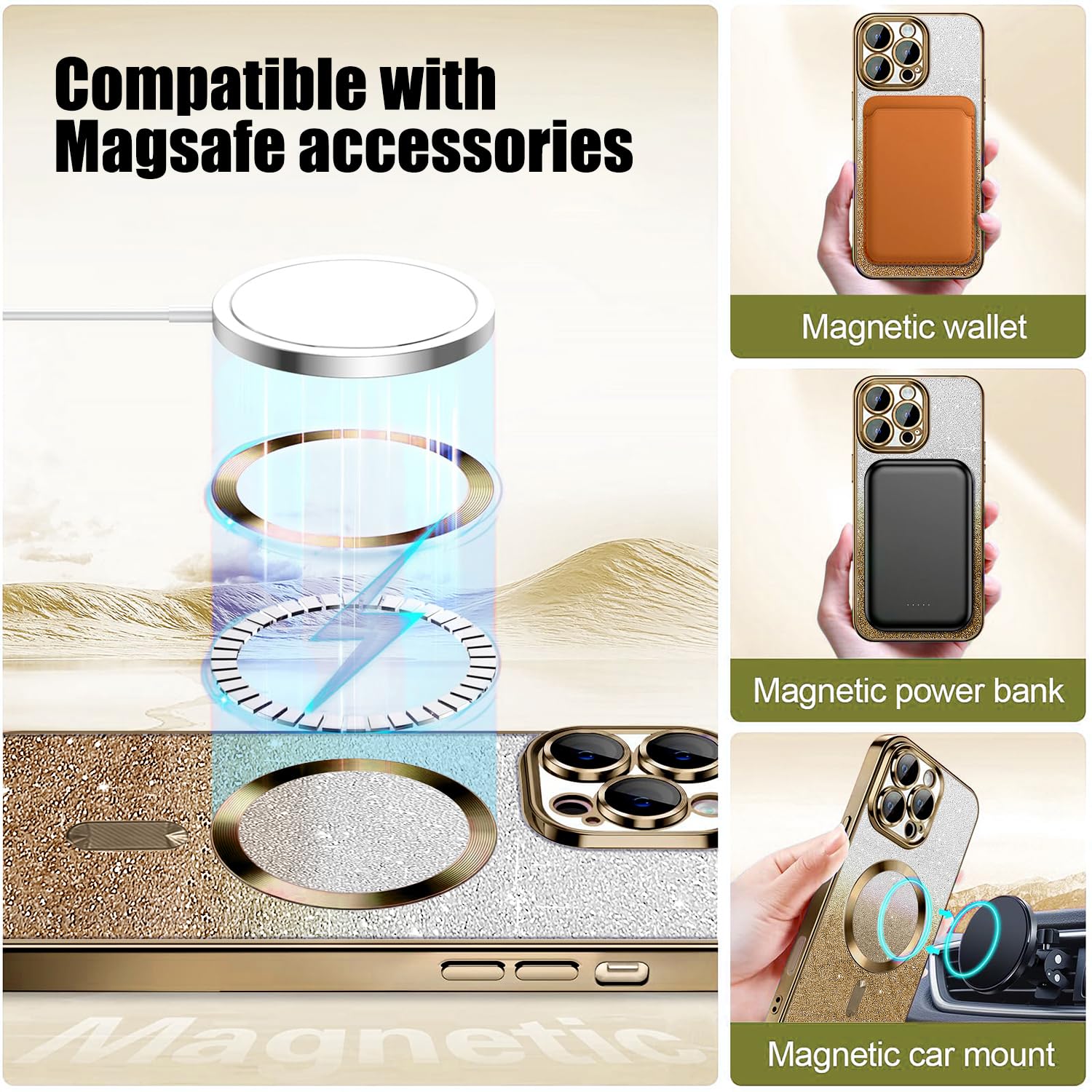 Misscase Compatible with iPhone 13 Pro Max Magnetic Glitter Case
