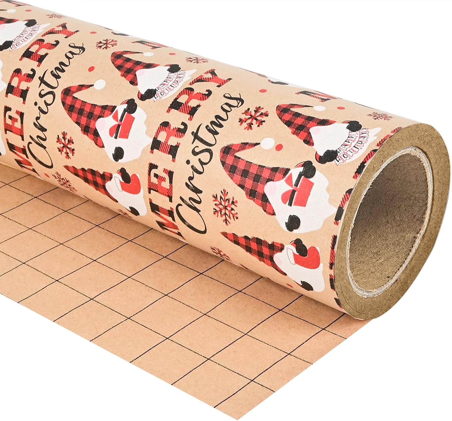 Dlyrroba Kraft Gnome Christmas Wrapping Paper Jumbo Roll - Vintage Holiday Gift Wrap for Kids Winter Party Celebrations (Kraft Gnome, 17 In X 100 Ft)