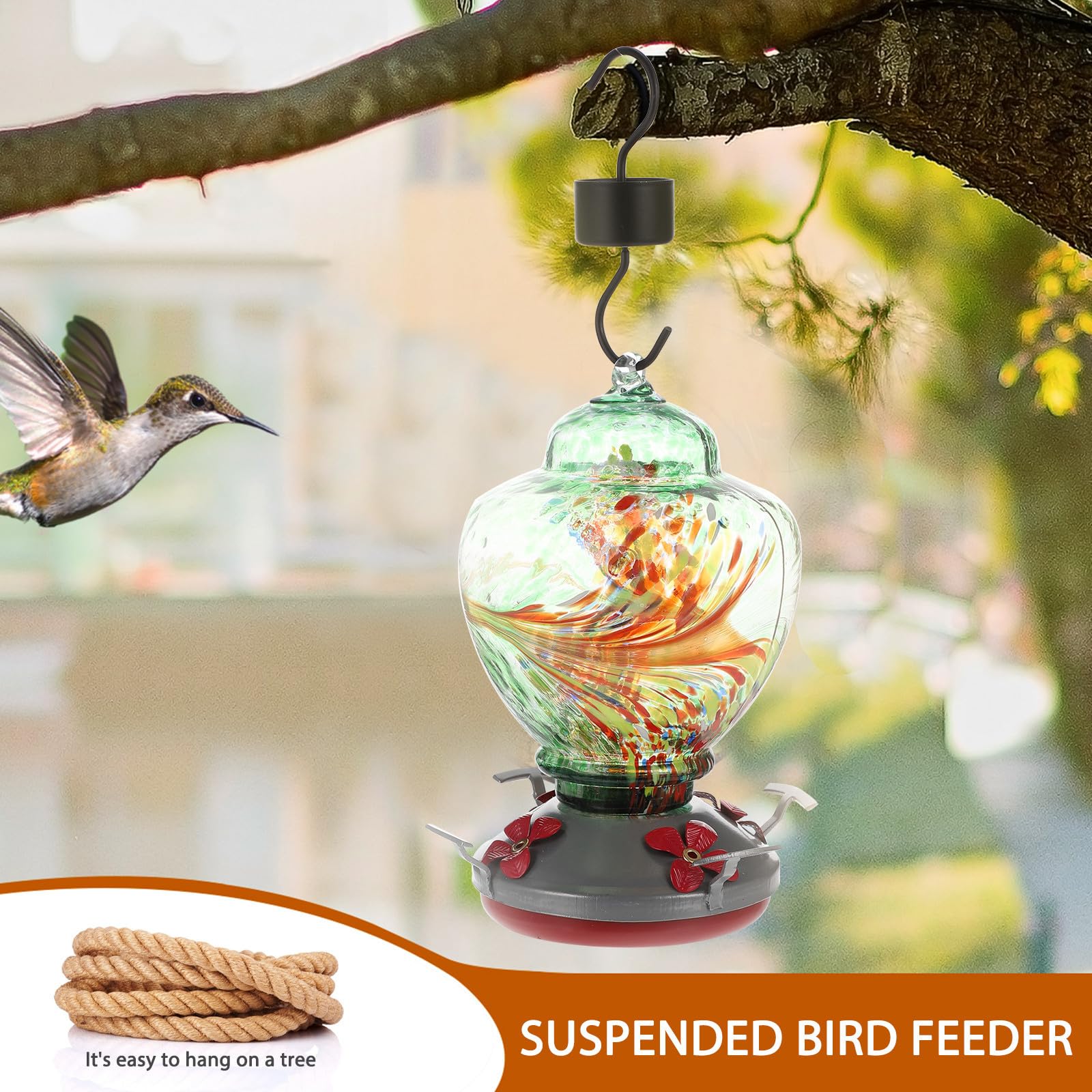 Comedero de Pájaros de Vidrio Atrae Colibríes, Verde