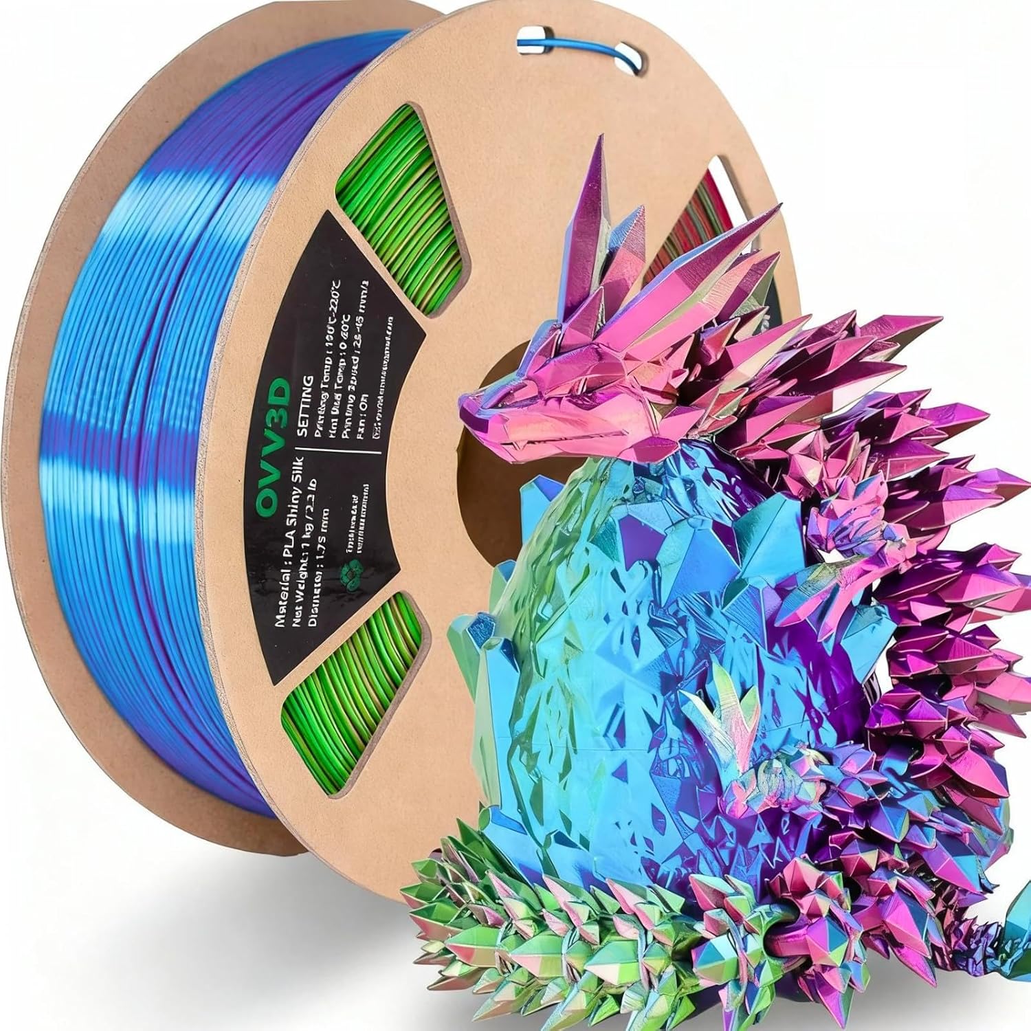 OVV3D Silk PLA Filament, 3D Printer Filament Tri-Colors Coextrusion PLA Filament 1.75mm, Rainbow PLA Filament with Silk PLA Red-Blue-Green, 3D Printing Filament +/-0.02mm, 1kg/2.2lbs