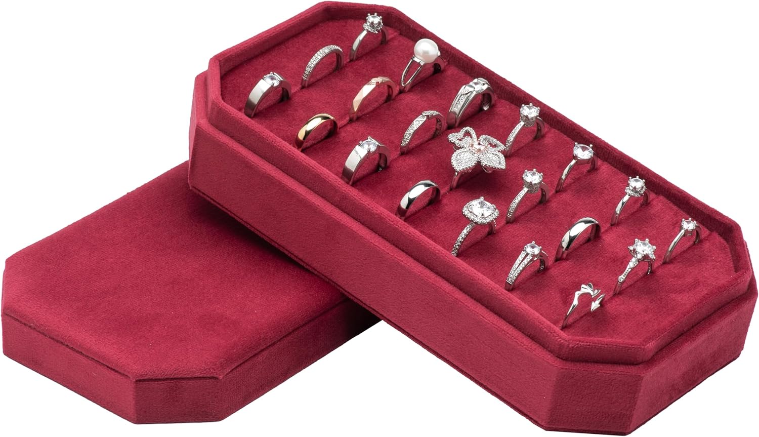 Velvet Ring Organizer Display Tray Jewelry Box Earring Holder Case for Wedding Birthday Christmas Day (Emerald Green)