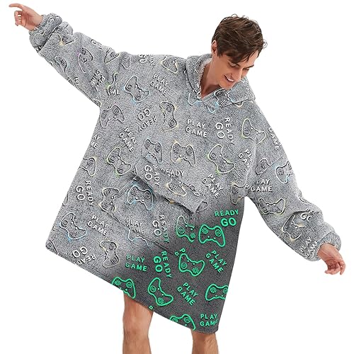Fiosnow Glow in the Dark Game Controller Blanket Hoodies for