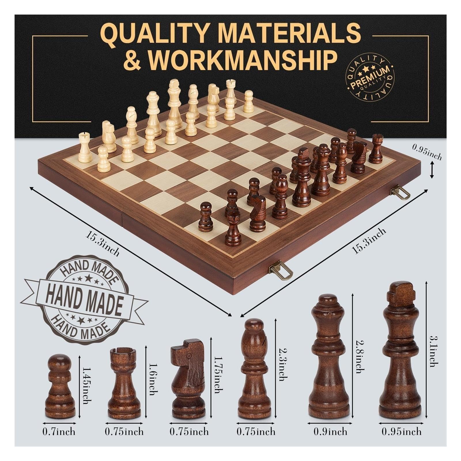Set di scacchi magnetici in legno con 2 regine extra | Set di scacchi da viaggio portatile con slot for riporre i pezzi, gioco da tavolo for principianti