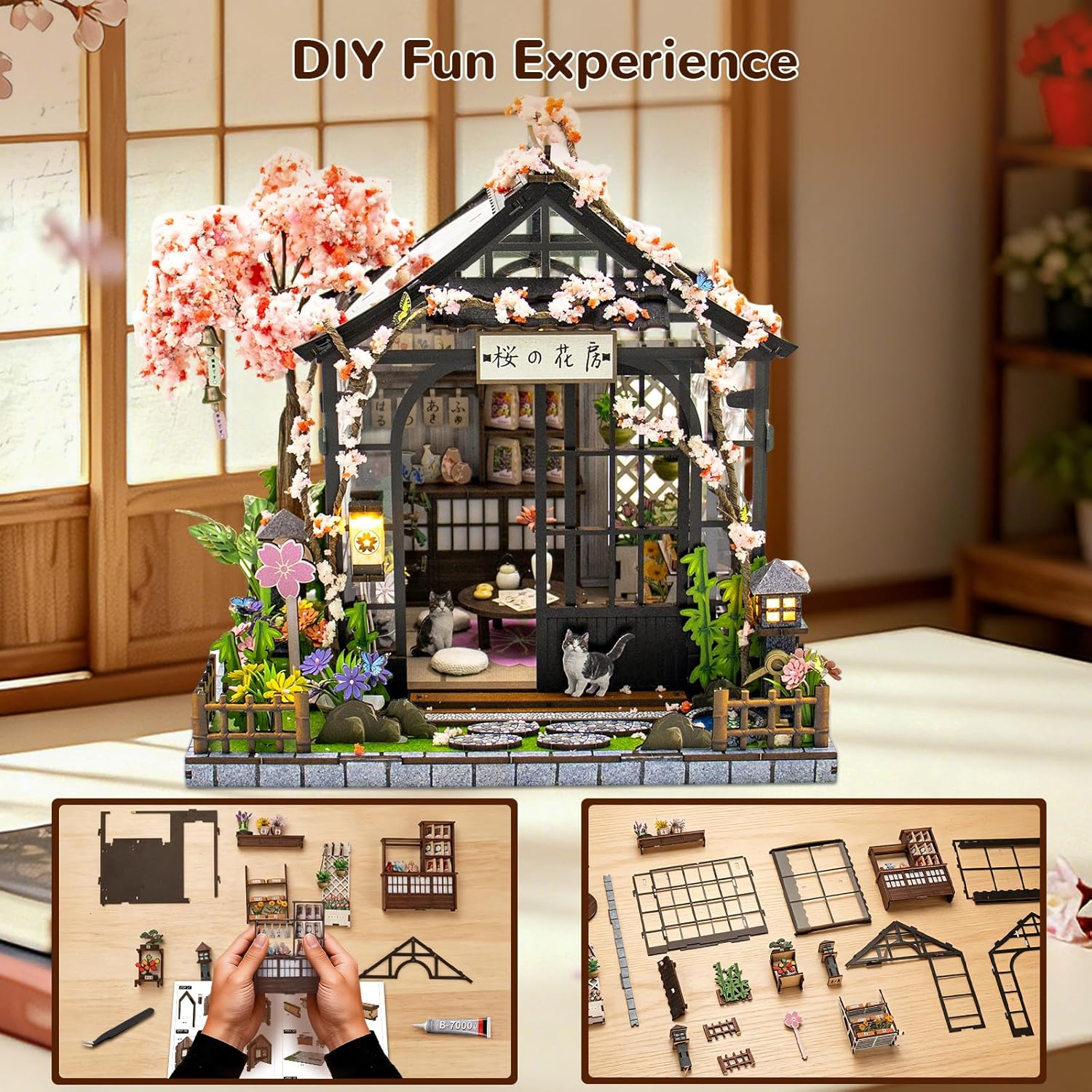 Book Nooks for Adults, DIY Miniature Dollhouse Japanese Book Nook Kit | 3D Wooden Puzzle Book Nook Craft Bookshelf Decor, Teens and Beginners Model Miniature Kits, Gift for Family, Friend