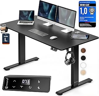 Casaria® Höhenverstellbarer Schreibtisch elektrisch 140 x 70 cm mit Wireless Charger & USB-C/A Anschluss LCD-Display Memory-Funktion 80 kg belastbar ergonomisch Schwarz