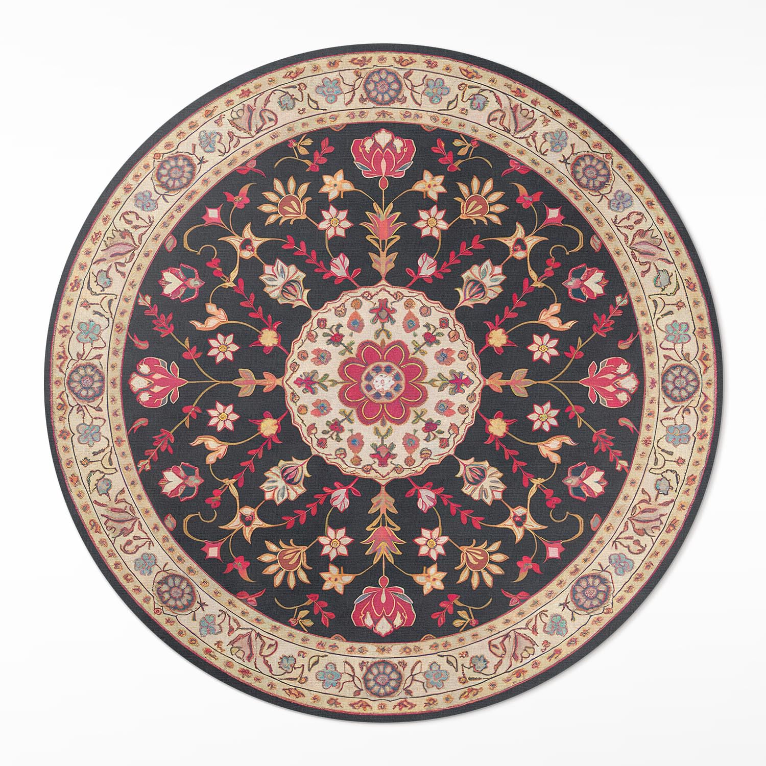 Tapis du sol vinyle rond ø140 cm motif fleur et feuilles en PVC cuisine salon