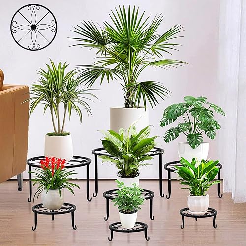 Miniatura 4 de Soportes de metal para plantas de interior y exterior, paquete de 7 soportes de hierro antioxidante para macetas, soporte para plantas de suelo,