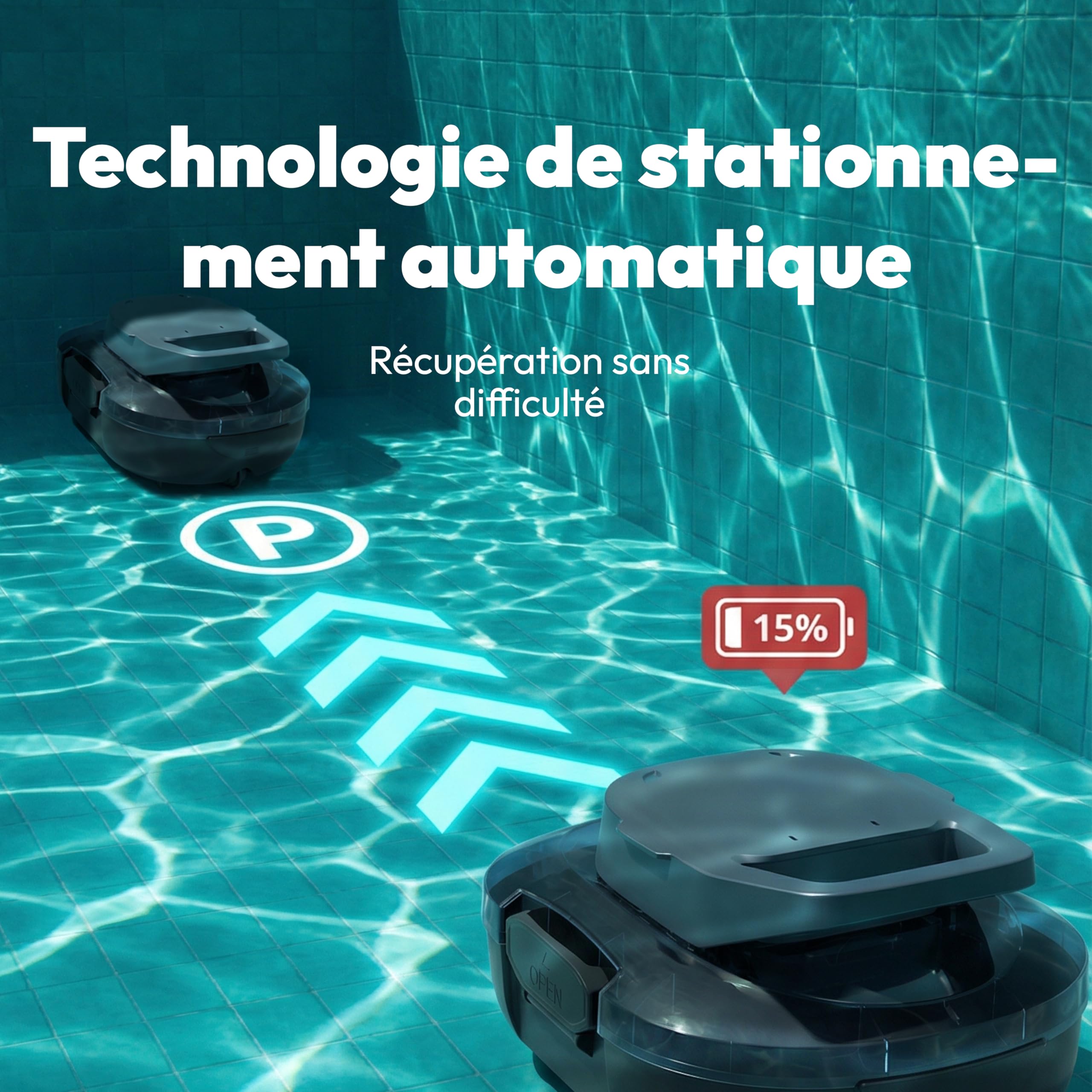 MEDION PR1 Robot de Piscine sans Fil, pour Piscine Hors-Sol, Nettoyage du Fond, Commande One-Click, Fonction autonettoyante, 120 Min autonomie, Filtre 2,2 L, pour 80–100 m², INCL. Chargeur et Crochet