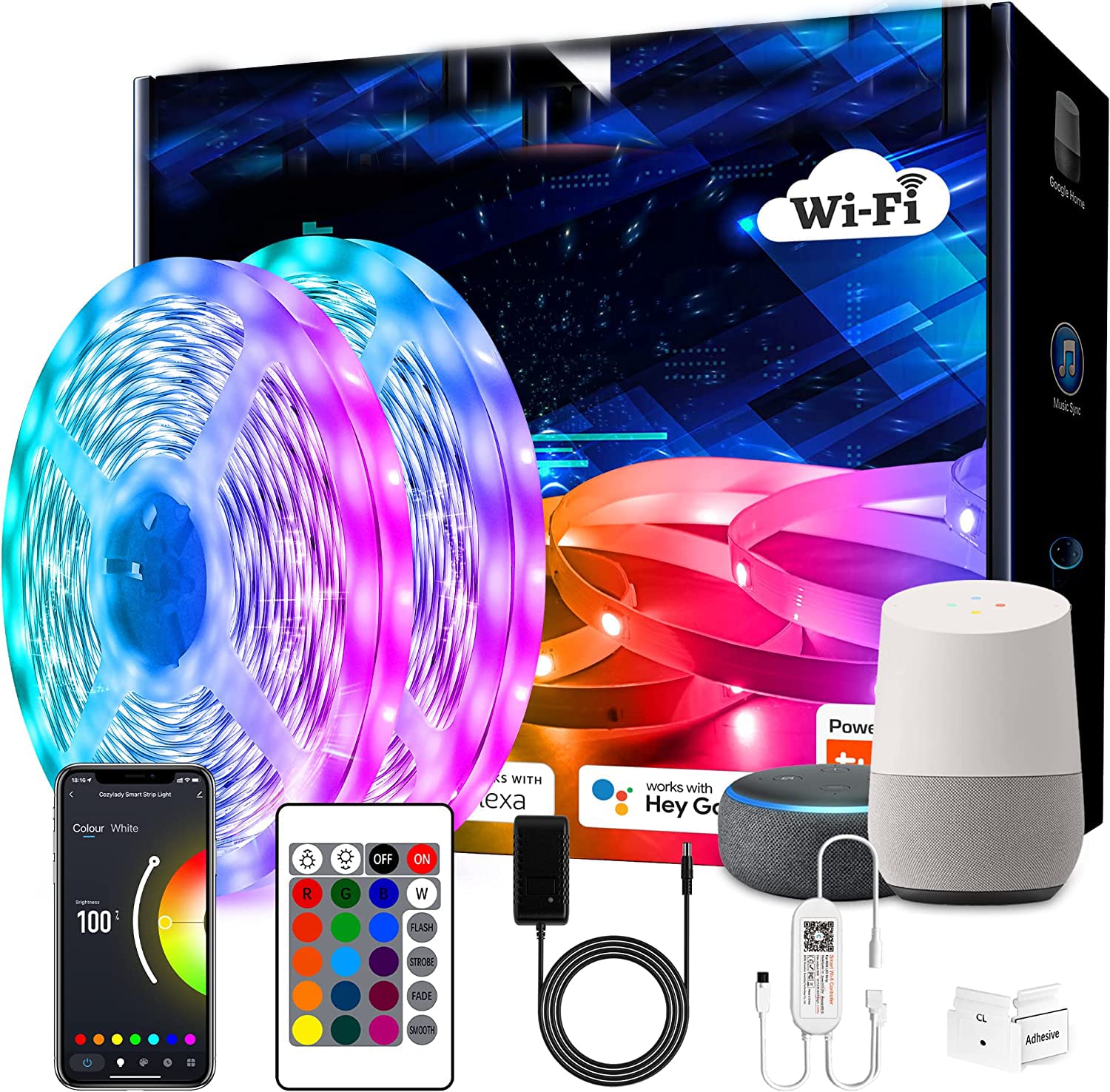 10 Meters Rgb Strip Lights for Room with Adaptor - Music Sync RGB Lights with Alexa, Google & App and Remote Operated – 600 Led Waterproof Smart Led Light - Multicolor Lights for Home,Bedroom,Pc