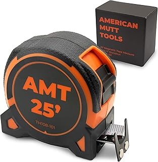 AMERICAN MUTT TOOLS Magnetic Tape Measure 25 ft - Easy Read Tape Measure Double Sided Nylon Coated Inch Foot Tape Measure with Fractions and Magnetic Tip Tape - Heavy Duty Measuring Tape Retractable