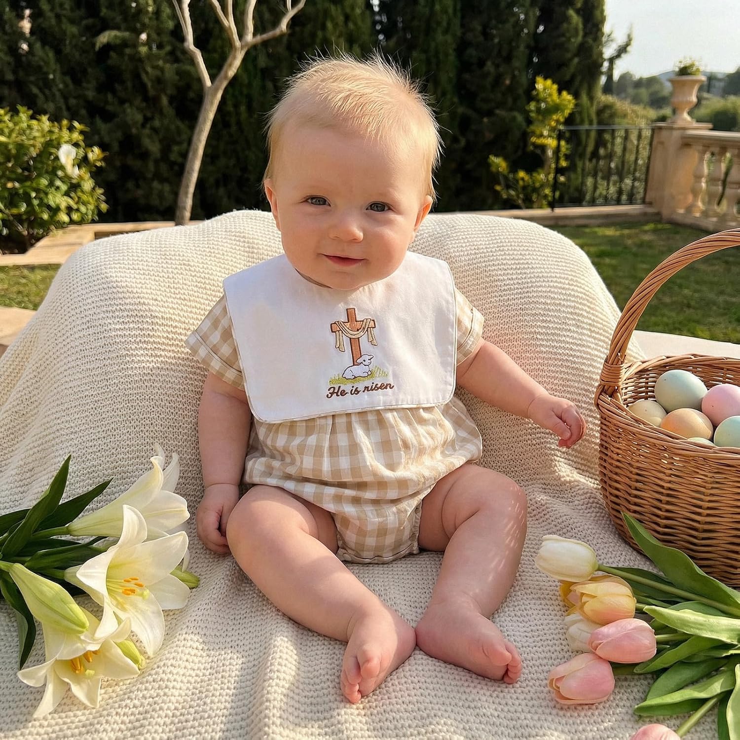 My First Easter Baby Boy Girl Outfit Bunny Smocked Bubble Romper Easter Onesie Infant Newborn Clothes - Image 2