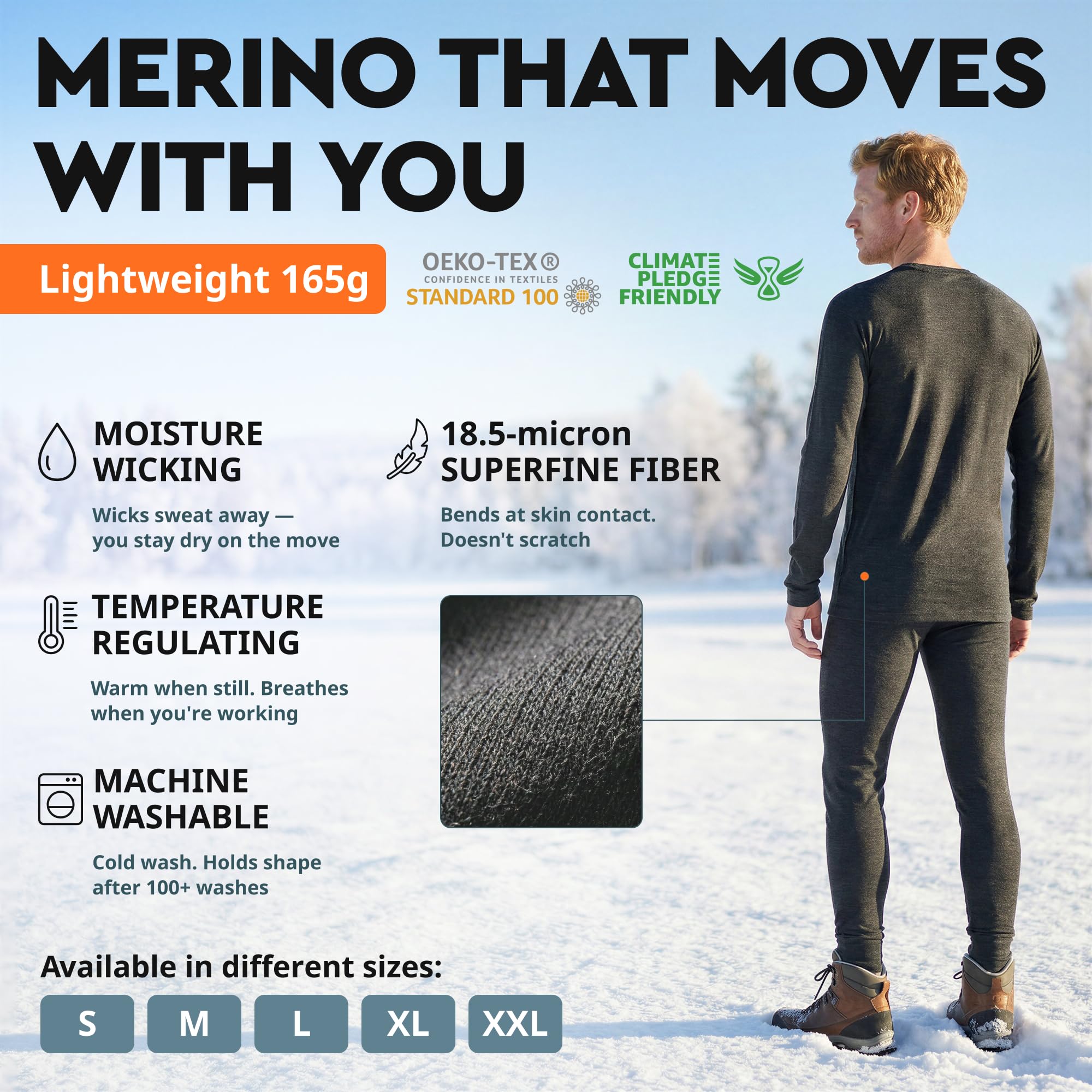 MERINNOVATION 100% Merino Unterwäsche Harren Set Leicht, Mittelgewicht, Thermounterwäsche Merinowolle, Langarm Shirt…