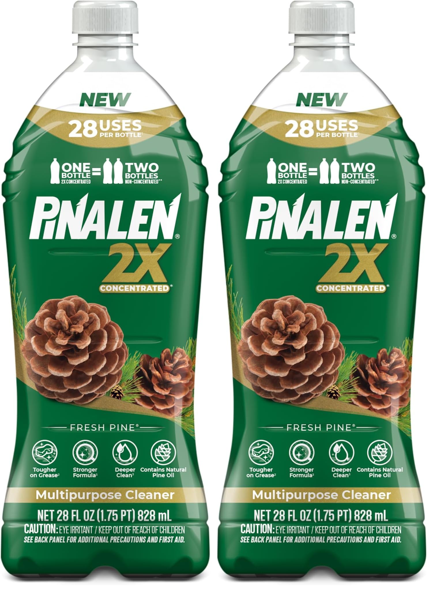 PINALEN 2X Concentrated Multipurpose Cleaner - Fresh Pine Scent - 28 fl oz - All Purpose Cleaner for Kitchen, Bathroom, Laundry, Floors & Outdoors (Pack of 2)