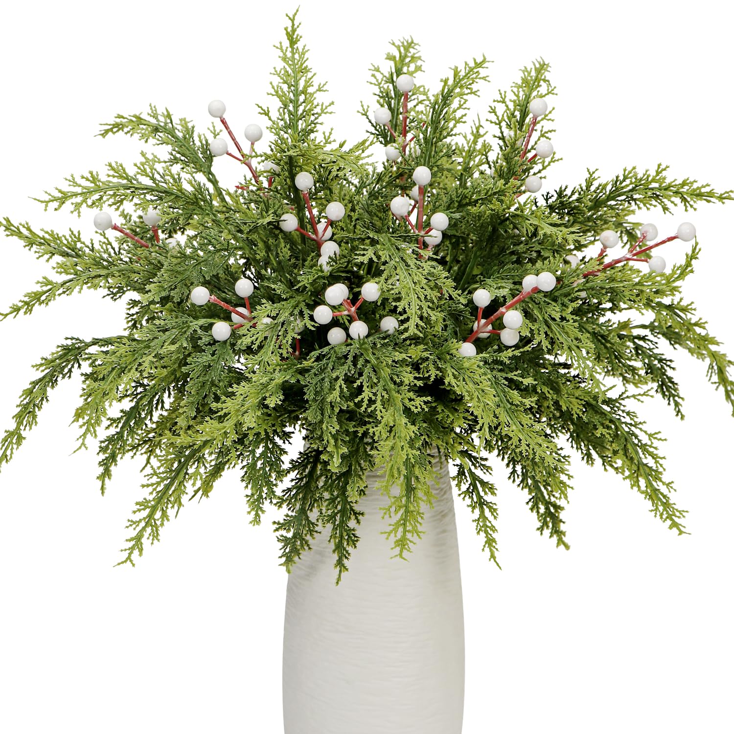 Künstliche Tannenzweige mit Beerenspieße, 32,5 cm, Weihnachtsgrünspieße, Laubzweige, künstliche Zedernstiele für Weihnachten, Vasenfüller, DIY, Basteln, Girlande, Kranz, Heimdekoration (40 Stück
