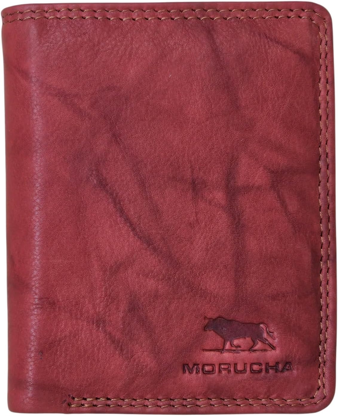 Slim Minimalist Leather Wallet for Men – Bifold RFID Blocking Wallet with Zip Pocket & ID Window – Compact Gift Boxed Wallet #M45 (Antique Red)