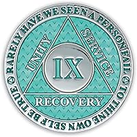 Vista 2 de Moneda de sobriedad de 9 años Chip AA Legacy Ficha de aniversario de recuperación de triplaca gruesa (aguamarina)