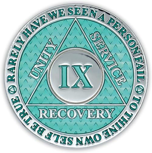 Miniatura 2 de Moneda de sobriedad de 9 años  Chip AA Legacy  Ficha de aniversario de recuperación de triplaca gruesa (aguamarina)